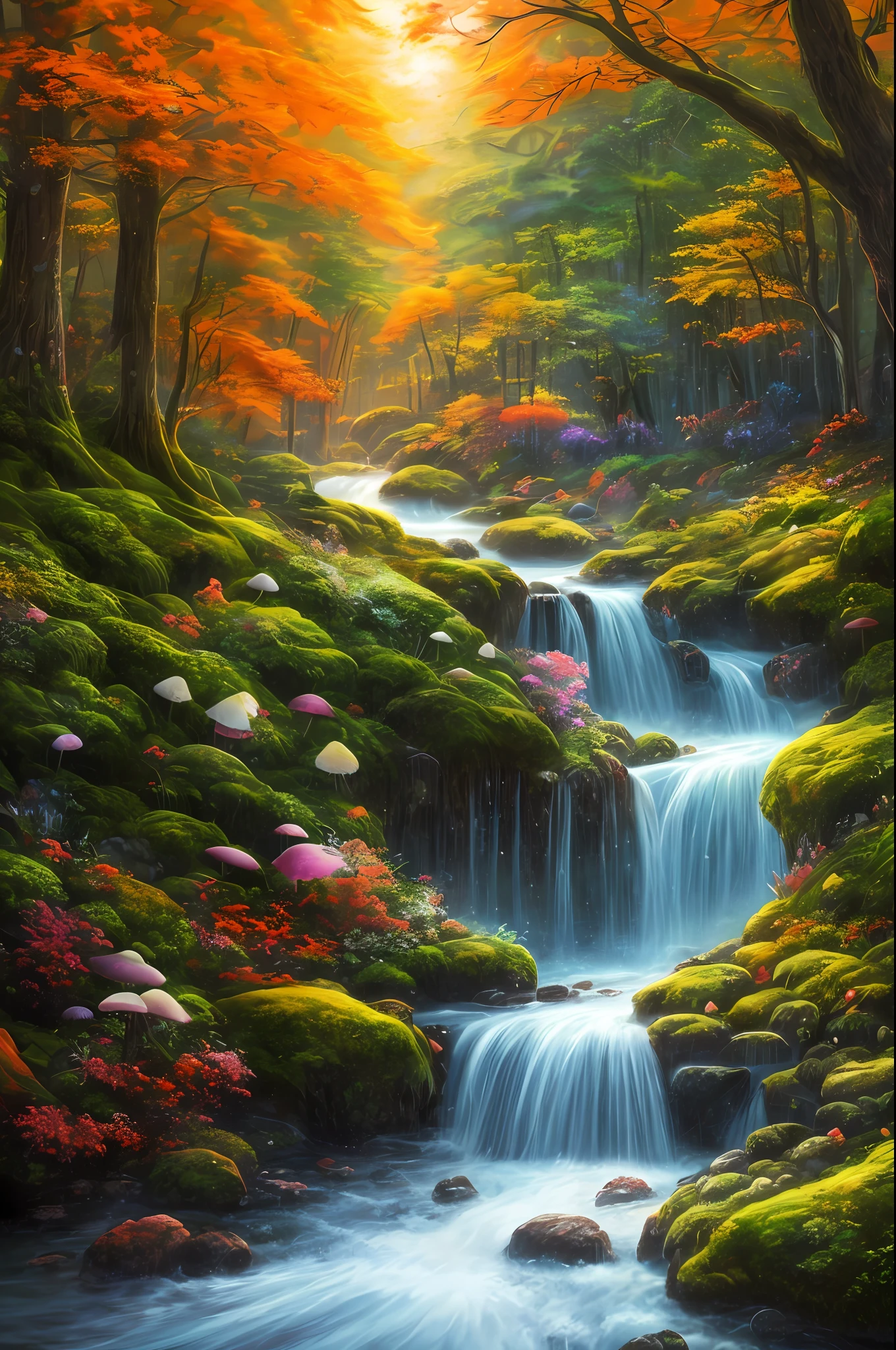 (Masterpiece, best quality, high quality, extremely detailed CG unity 8k wallpaper), the mysterious and fascinating scene of the fantasy forest, towering trees, glowing mushrooms and hidden fairies, creating a sense of mystery and enchantment, warm colors, Art style, oil painting, HDR, rich detail and emotion, added depth and dimension, blurred depth of field, softened colors, detailed textures, stunning artwork, midjourney art.