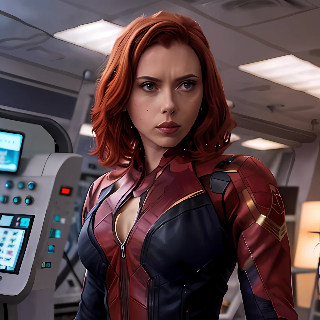 Black Widow puts on Iron Man's armor