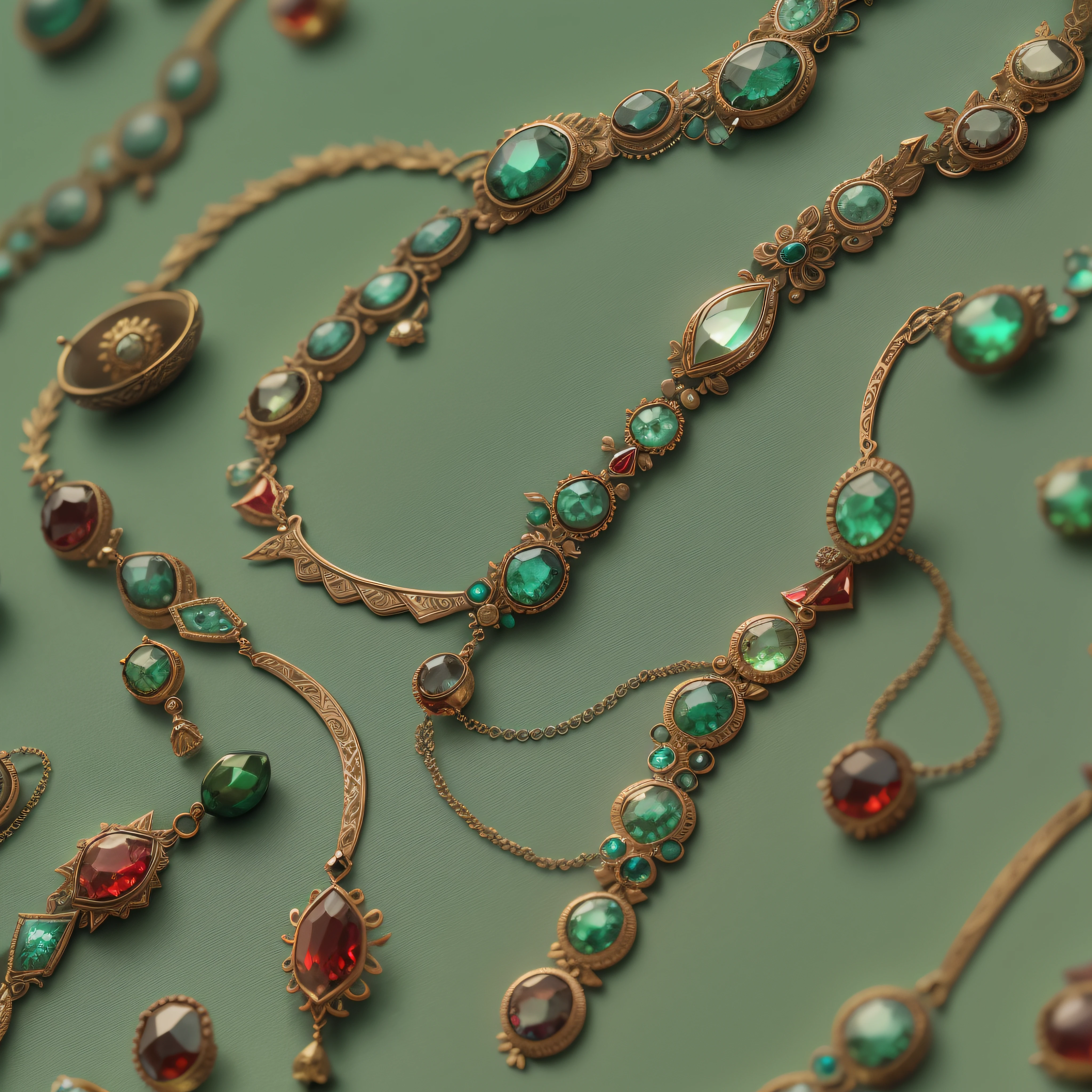 an antique victorian gemstone necklace, jewelry design, plain background :: romantic era, england :: 8k octane render, high-definition photography
