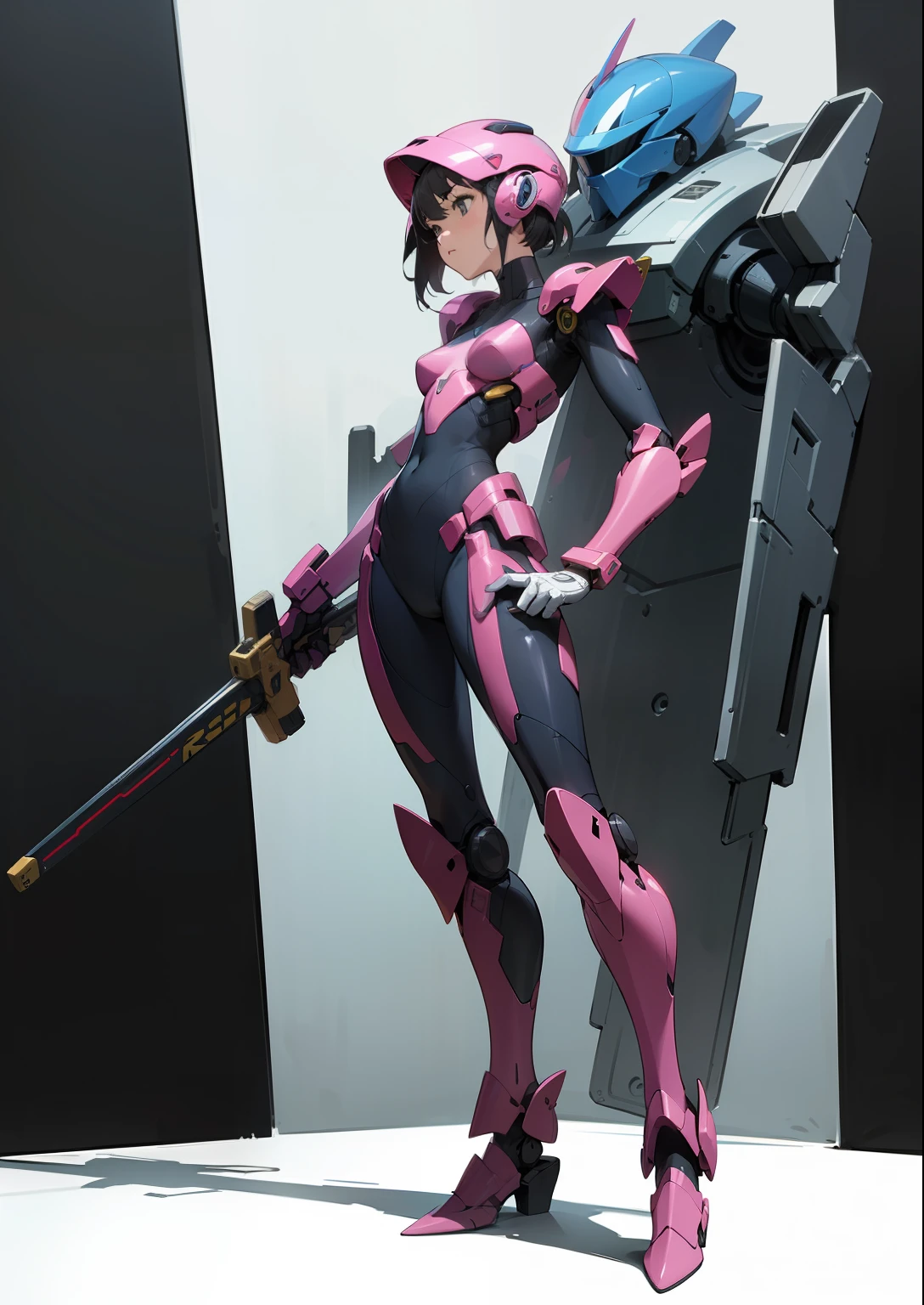 Octane Rendering,full view,8k --niji 5, (best quality, masterpiece, ultra-realistic), sleek robotic helmet head, head and face covered with helmet, (head to toe full body image), 1girls, solo, (Bubblegum Crisis style body armor: 2.0), (Knight Saber body armor), female shape, robotic exoskeleton, sleek design, futuristic, late 90's anime style, smooth lines, powered exoskeleton, extremely stylized, deviant art, masterpiece, highly detailed, tokyo cyberpunk style, futuristic, small breasts, entire body image, full body shot, Bubblegum Crash anime, no face, blue