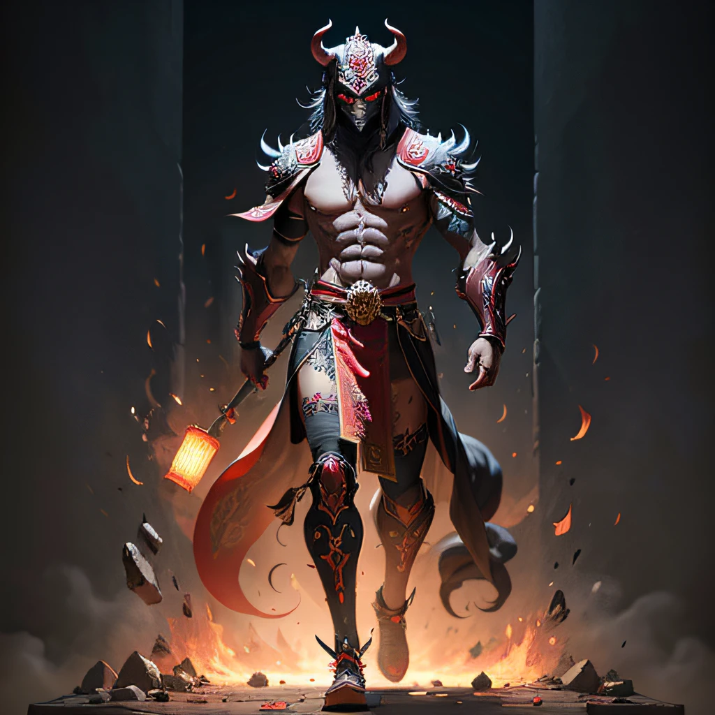 Full-body portrait of a demon with a mask in ancient Chinese style --auto