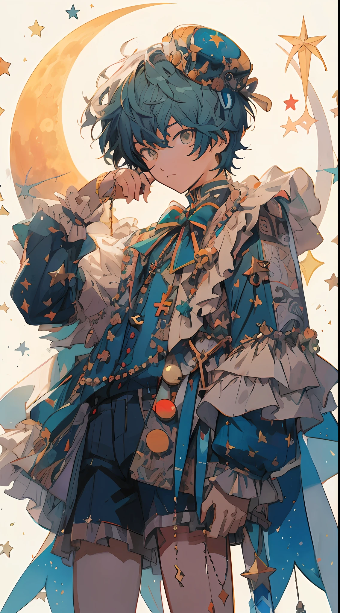 Anime - style image of a man in a blue dress and moon, highly detailed exquisite fanart, zerochan art, pixiv style, by Kamagurka, detailed fan art, Detailed key anime art, Anime Illustration, Trending on ArtStation pixiv, zerochan, shigenori soejima illustration, by Eizan Kikukawa, Anime Boy, illustrated anime