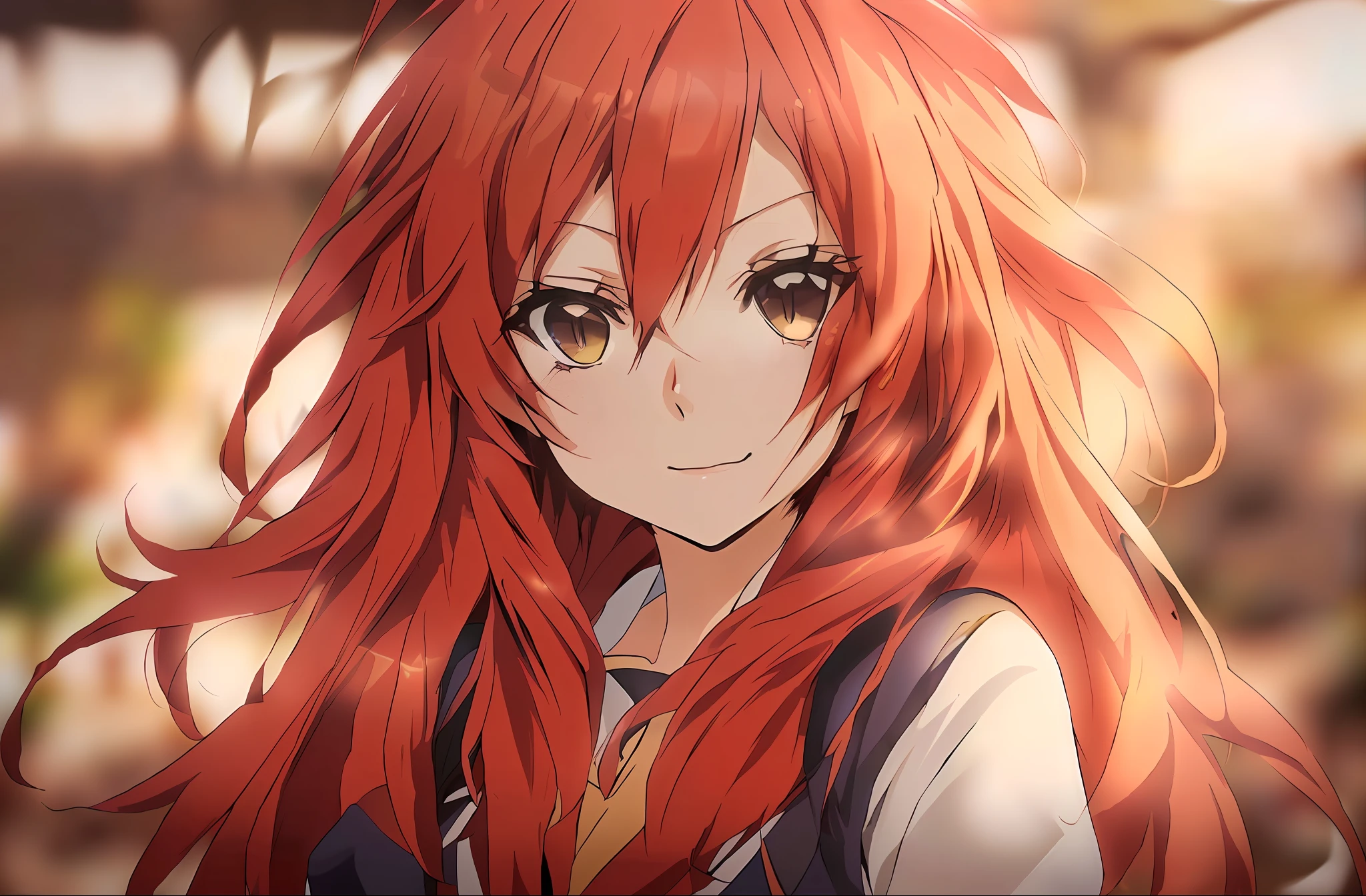 Anime girl with red hair and blue eyes in red costume, Ayaka Genshin impact, anime visual of a cute girl, ayaka game genshin impact, close up of a young anime girl, up of young anime girl, Best anime 4k konachan wallpaper, Anime girl with long hair, detailed portrait of an anime girl, Beautiful anime girl, Cute anime girl portrait