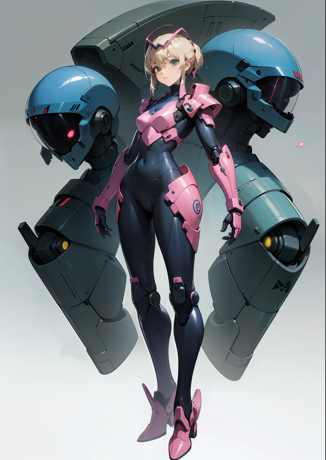 Octane Rendering,full view,8k --niji 5, (best quality, masterpiece, ultra-realistic), (sleek robotic helmet head: 2.1), head and face completely covered with helmet, (head to toe full body image), 1girls, solo, (Bubblegum Crisis style body armor: 2.0), (Knight Saber body armor: 1.9), female shape, robotic exoskeleton, sleek design, futuristic, late 90's anime style, smooth lines, powered exoskeleton, extremely stylized, deviant art, masterpiece, highly detailed, Tokyo cyberpunk style, futuristic, small breasts, entire body image, full body shot, Bubblegum Crash anime, no face, green armor
