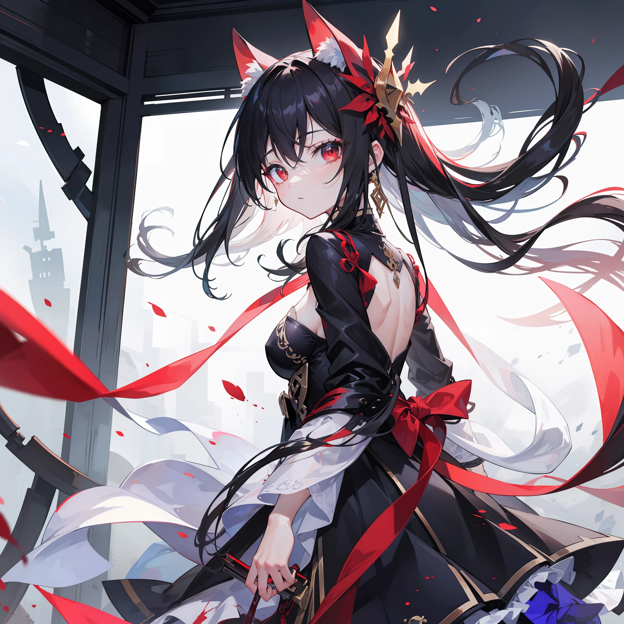 (((tmasterpiece))), 4K 分辨率, highly detailed, ((Very detailed eyes))), detailed back ground, cinmatic lighting, crystal shining eyes, high high quality, A high resolution, hyper-detailing, 8k, best qualtiy, 1girll, 独奏, shadowing, The light from the back window is backlighted, light particules, (tmasterpiece:1.3), (best qualtiy:1.2), (super fine illustrations:1.2), (tmasterpiece), high qulity, high detal, (独奏:1.4), girl with a nice face,Long black hair that reaches the waist,Blood-red eyes,Gaze at the audience expressionlessly。
