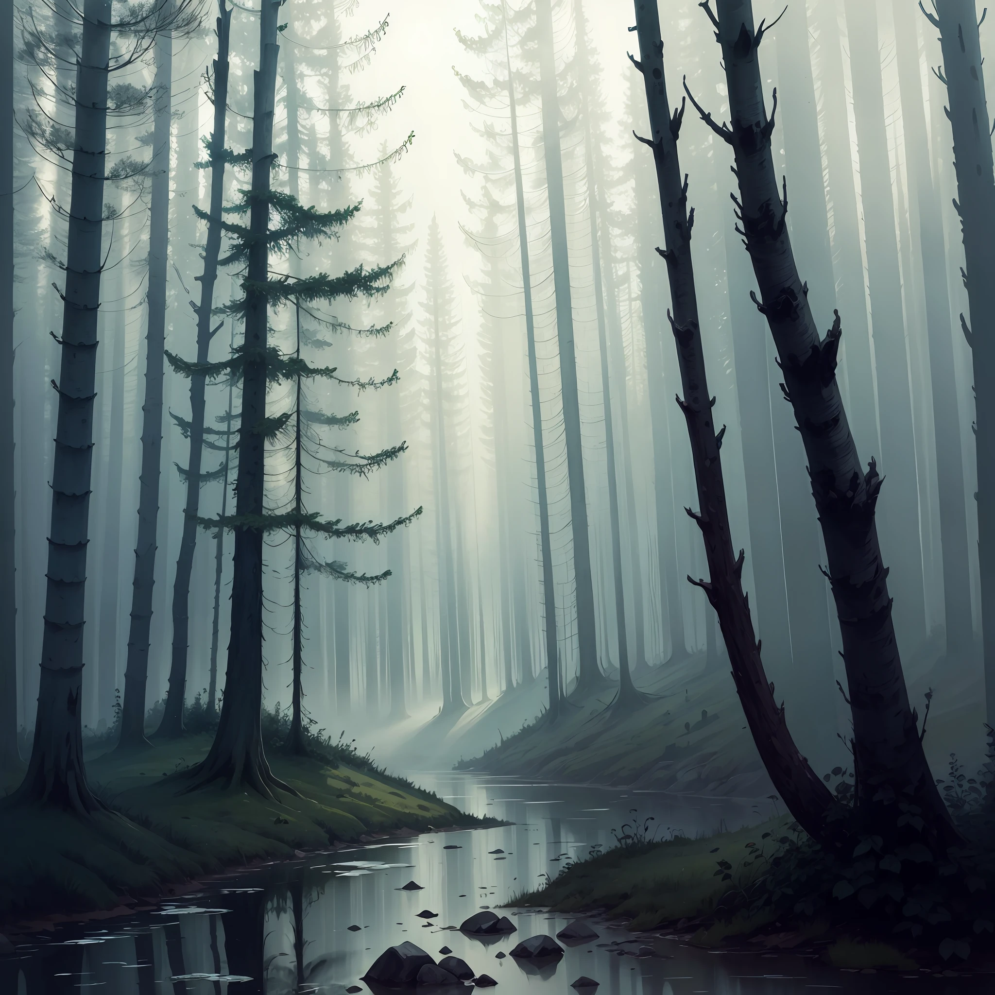 Forest，fog atmosphere，ink and watercolor painting --auto