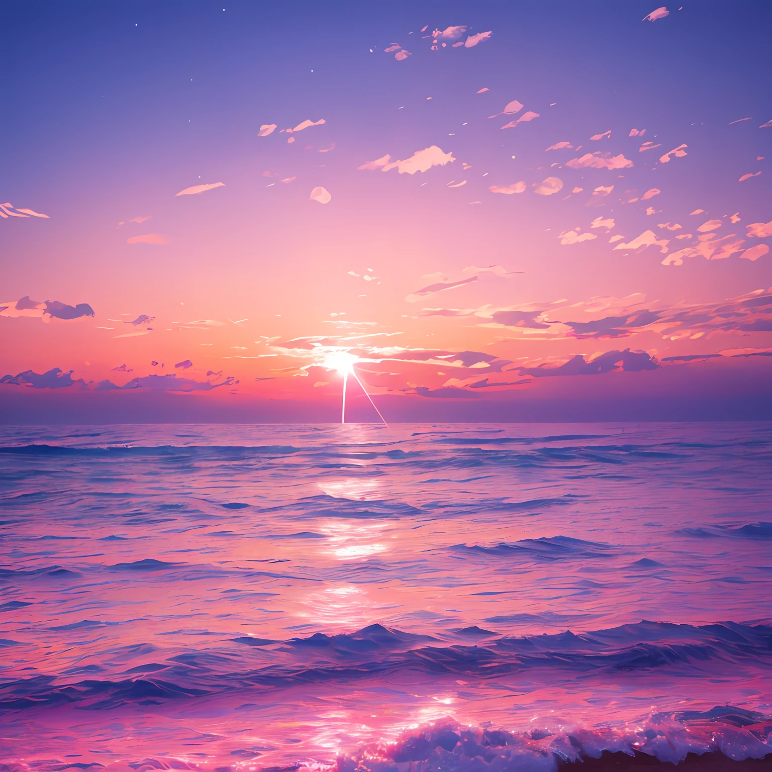 Pink moon, pink sky, soft pink clouds, pink ocean waves sparkling, sparkling, pink roses on pink ocean, fantasy, diamond, crown, universe, soft lights, --auto