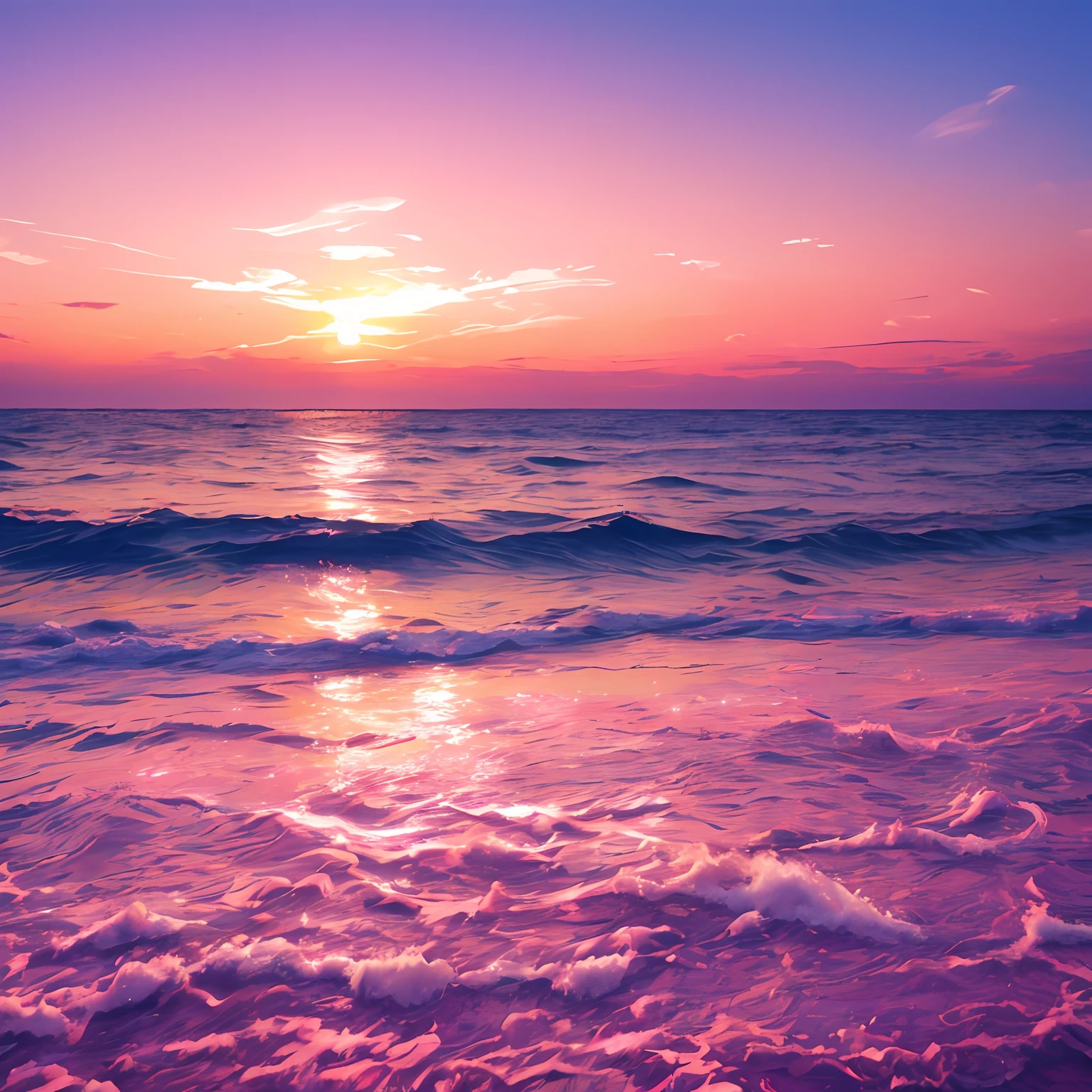 Pink moon, pink sky, soft pink clouds, pink ocean waves sparkling, sparkling, pink roses on pink ocean, fantasy, diamond, crown, universe, soft lights, --auto