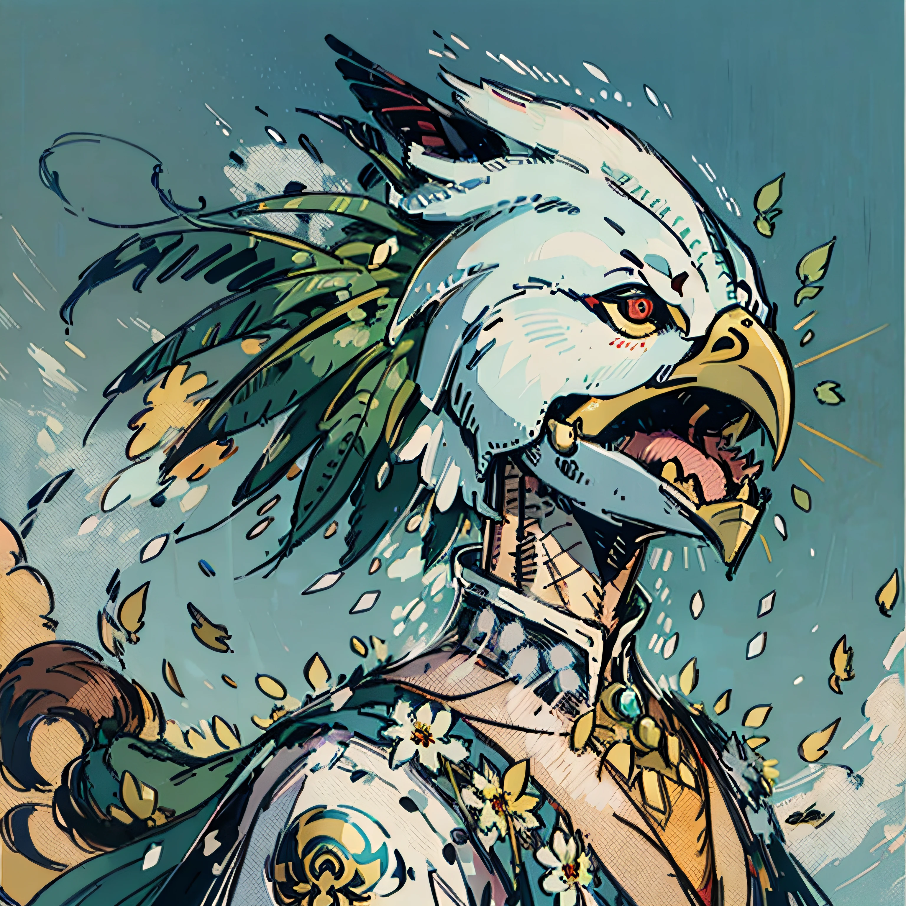Aarakocra race, humanoid bird face, king, male