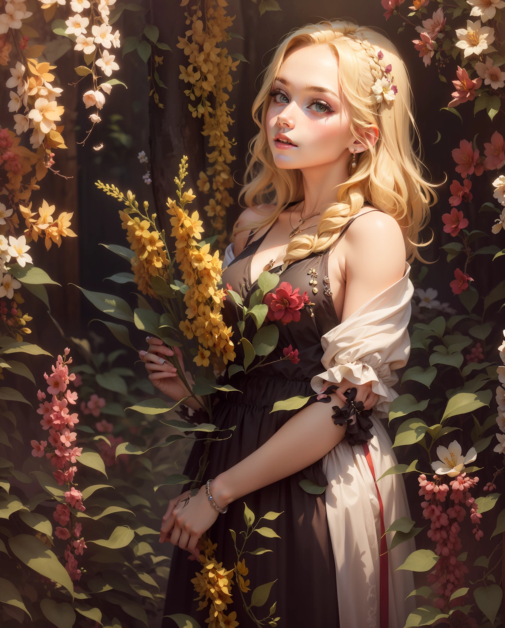 beautiful hairstyle and jewelry , blonde-haired girl