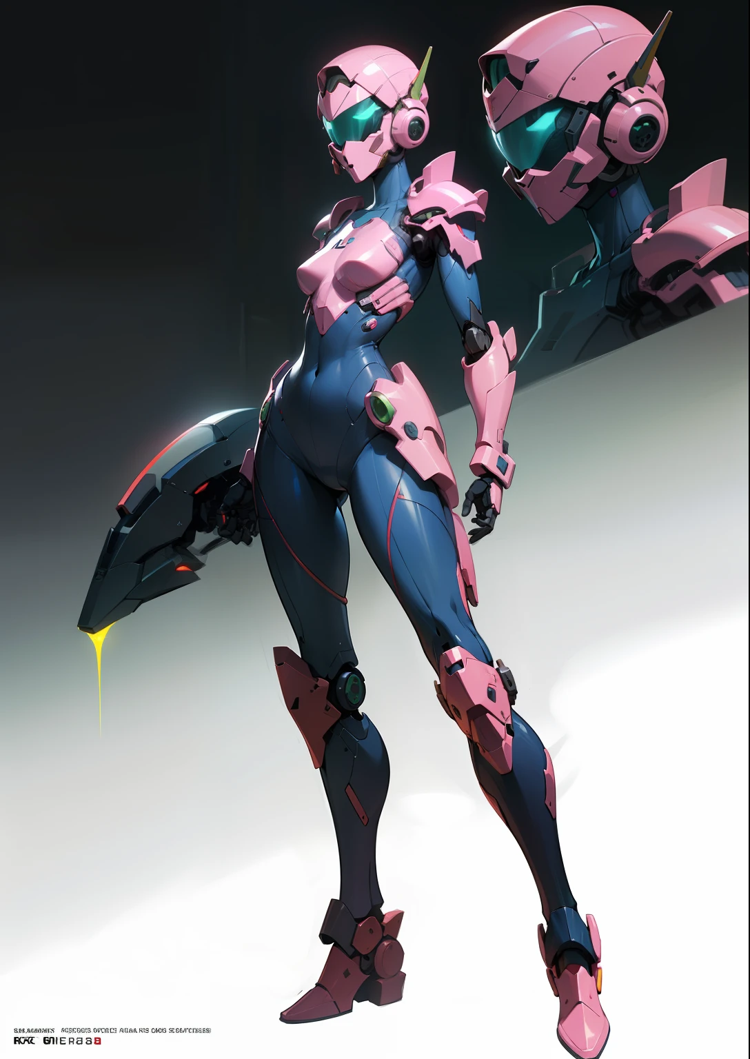 Octane Rendering,full view,8k --niji 5, (best quality, masterpiece, ultra-realistic), (sleek robotic helmet head: 2.1), head and face completely covered with helmet, (head to toe full body image), 1girls, solo, (Bubblegum Crisis style body armor: 2.0), (Knight Saber body armor: 1.9), female shape, robotic exoskeleton, sleek design, futuristic, late 90's anime style, smooth lines, powered exoskeleton, extremely stylized, deviant art, masterpiece, highly detailed, Tokyo cyberpunk style, futuristic, small breasts, entire body image, full body shot, Bubblegum Crash anime, no face, green armor