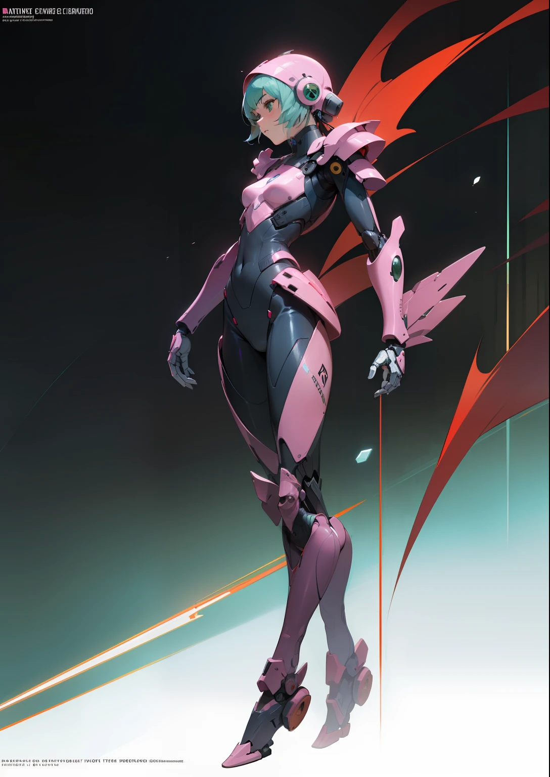 Octane Rendering,full view,8k --niji 5, (best quality, masterpiece, ultra-realistic), (sleek robotic helmet head: 2.1), head and face completely covered with helmet, (head to toe full body image), 1girls, solo, (Bubblegum Crisis style body armor: 2.0), (Knight Saber body armor: 1.9), female shape, robotic exoskeleton, sleek design, futuristic, late 90's anime style, smooth lines, powered exoskeleton, extremely stylized, deviant art, masterpiece, highly detailed, Tokyo cyberpunk style, futuristic, small breasts, entire body image, full body shot, Bubblegum Crash anime, no face, green armor
