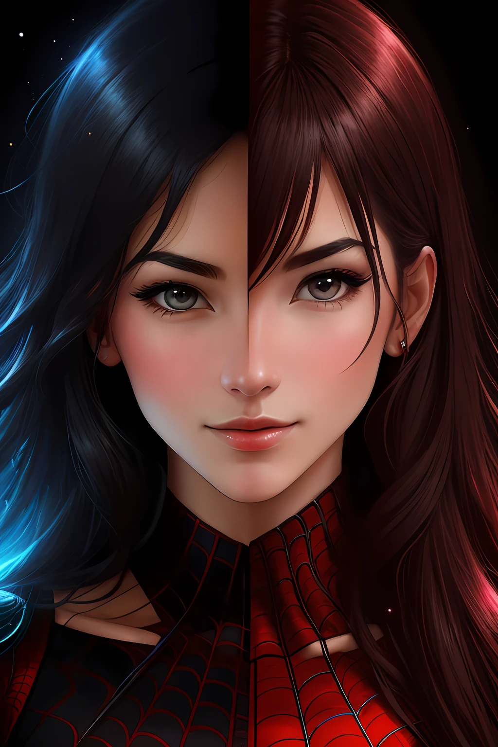 (Award-winning digital work: 1.3) of (Sketch: 1.3), (Energetic: 1.3) Spidey, EmmaRob, CGSociety, ArtStation, (Saturated: 1.3), (Close Portrait: 1.3), (Female: 1.4), (Beautiful: 1.4), (Attractive: 1.3), beautiful, calendar pose, perfectly detailed eyes, studio lighting, themed background