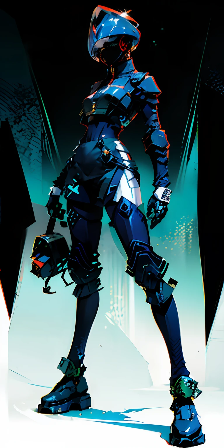 Octane Rendering,full view,8k --niji 5, (best quality, masterpiece, ultra-realistic), (sleek robotic helmet head: 2.1), head and face completely covered with helmet, (head to toe full body image), 1girls, solo, (Bubblegum Crisis style body armor: 2.0), (Knight Saber body armor: 1.9), female shape, robotic exoskeleton, sleek design, futuristic, late 90's anime style, smooth lines, powered exoskeleton, extremely stylized, deviant art, masterpiece, highly detailed, Tokyo cyberpunk style, futuristic, small breasts, entire body image, full body shot, Bubblegum Crash anime, no face, green armor