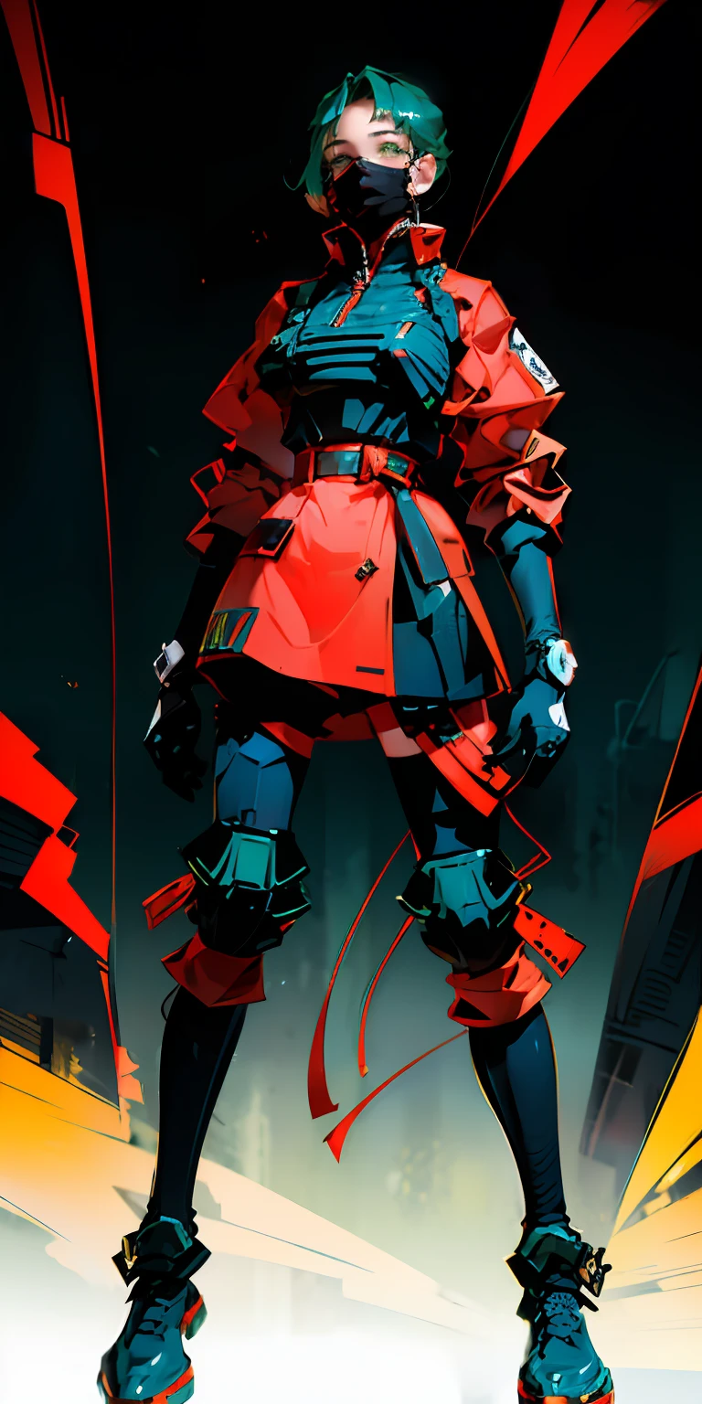 Octane Rendering,full view,8k --niji 5, (best quality, masterpiece, ultra-realistic), (sleek robotic helmet head: 2.1), head and face completely covered with helmet, (head to toe full body image), 1girls, solo, (Bubblegum Crisis style body armor: 2.0), (Knight Saber body armor: 1.9), female shape, robotic exoskeleton, sleek design, futuristic, late 90's anime style, smooth lines, powered exoskeleton, extremely stylized, deviant art, masterpiece, highly detailed, Tokyo cyberpunk style, futuristic, small breasts, entire body image, full body shot, Bubblegum Crash anime, no face, green armor