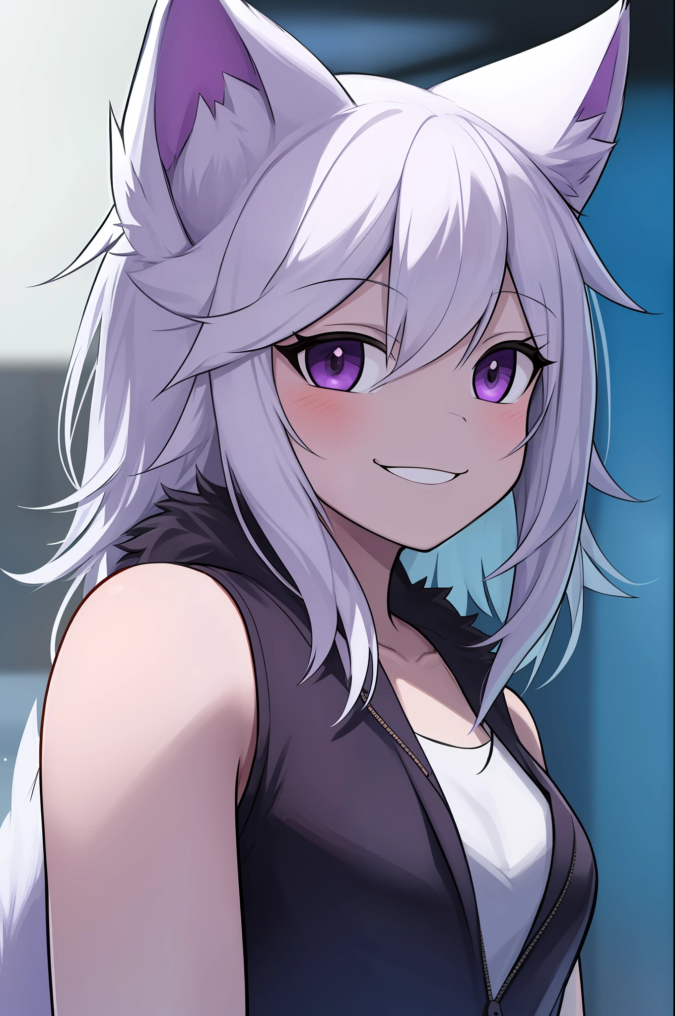 |arctic fox| |male| "furry", "anthro", "fursona", "anthropomorphic", "(|purple| fur), "looking at the viewer", "cute", "profile picture", "headshot picture", "solo", "selfie", "smile", "emo", "smooth", "loyal"