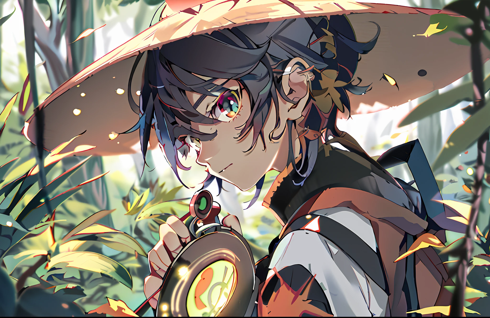 Anime girl wearing hat and magnifying glass in the forest, Kawasi, Keqing from Genshin Impact, Genshin, Guviz-style artwork, Anime art wallpaper 4 K, Anime art wallpaper 4k, zhongli from genshin impact, Anime wallpaper 4K, Anime wallpaper 4 k, Genshin impact's character