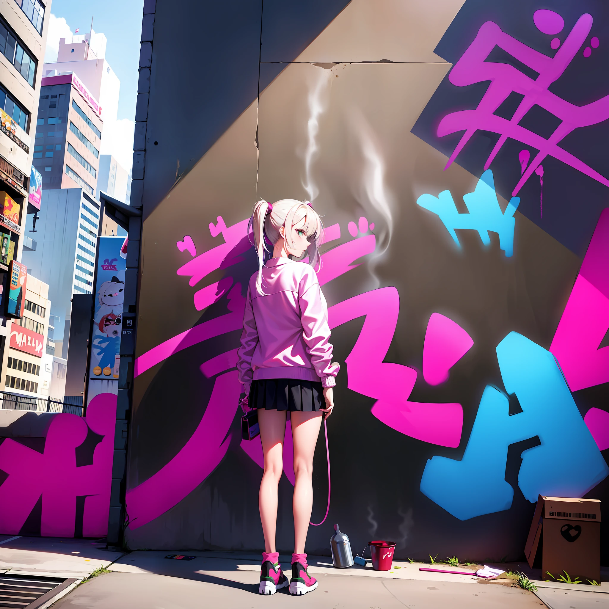 Paint in your left hand,Self-spray painting,Natural hand structure,Correct hand structure,short skirt,black short skirt