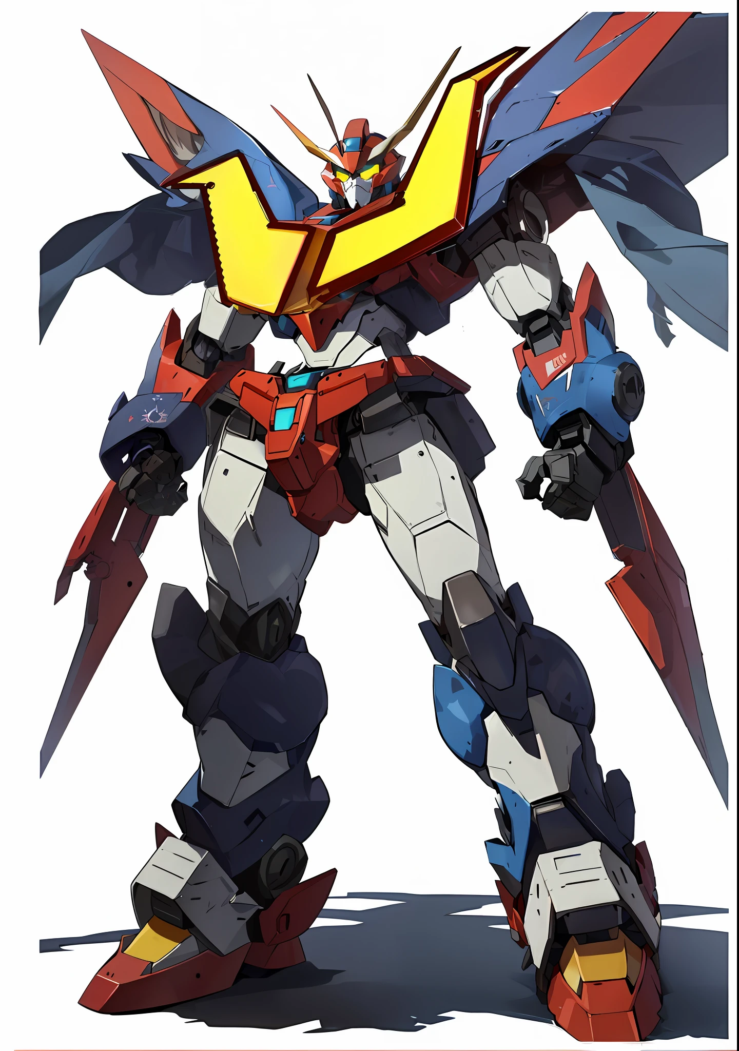 Close up portrait of robot with big wings isolated on white background, Official art, gurren lagann, super robot wars, style of ssss.gridman (2018), anime large mecha robot, Modern Mecha Anime, gundam wing style armor, mecha anime, nffsw.gridman, gurenn lagann, # mechs