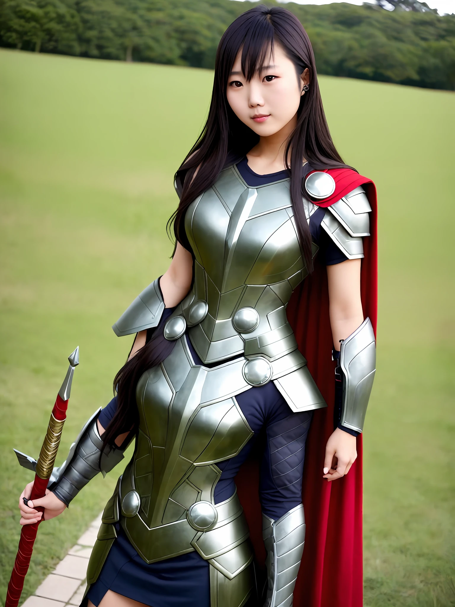 145 cm Asian girl wearing Thor armor