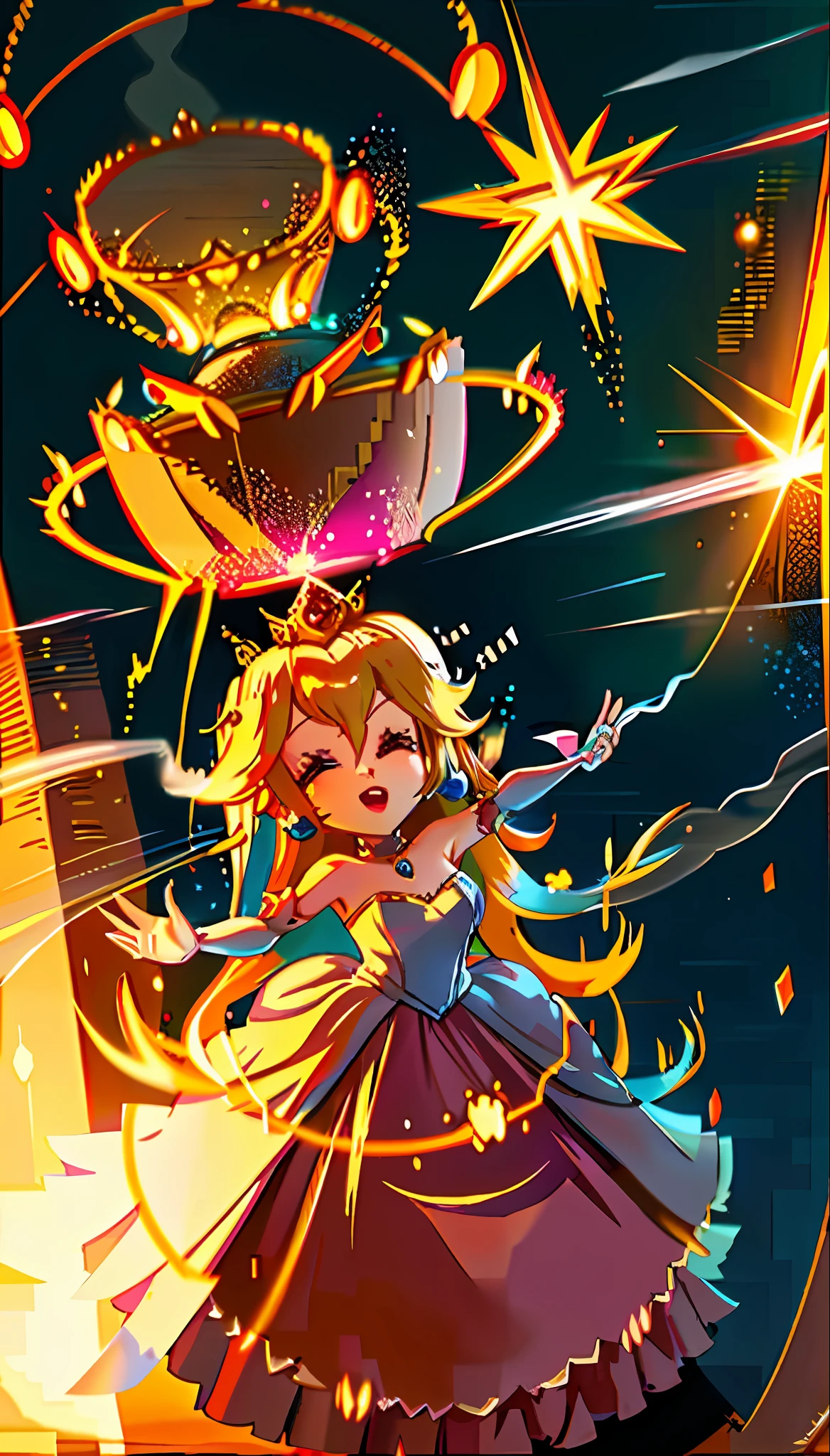 PrincessPeach, WeddingDress, large full breasts, LightningMagicAI, top-quality,