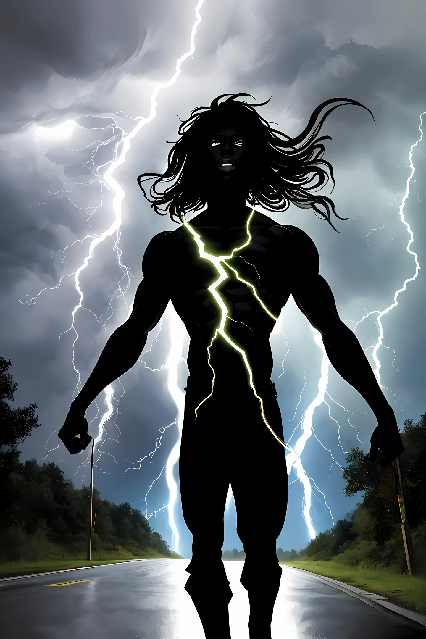 Black tornadoes mixed with lightning