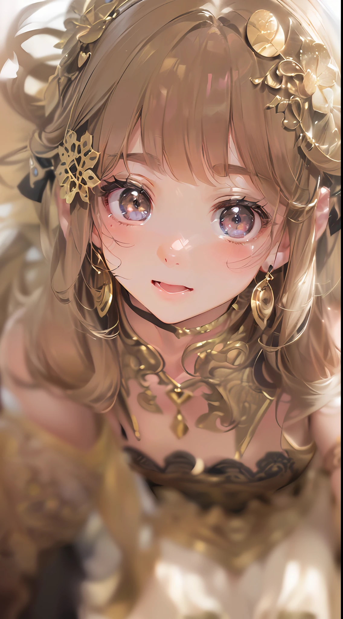 「(8k wallpaper:1.5)、(high-level image quality:1.3)、(animesque, illustratio:1.5)、(femele、kawaii:1.8)、(beatiful detailed eyes:1.3)、(Chest circumference small:1.34)、(A slight smil:1.1)、(dancer:1.5)、(dance:1.3)、(sepia, gradients:1.5)」