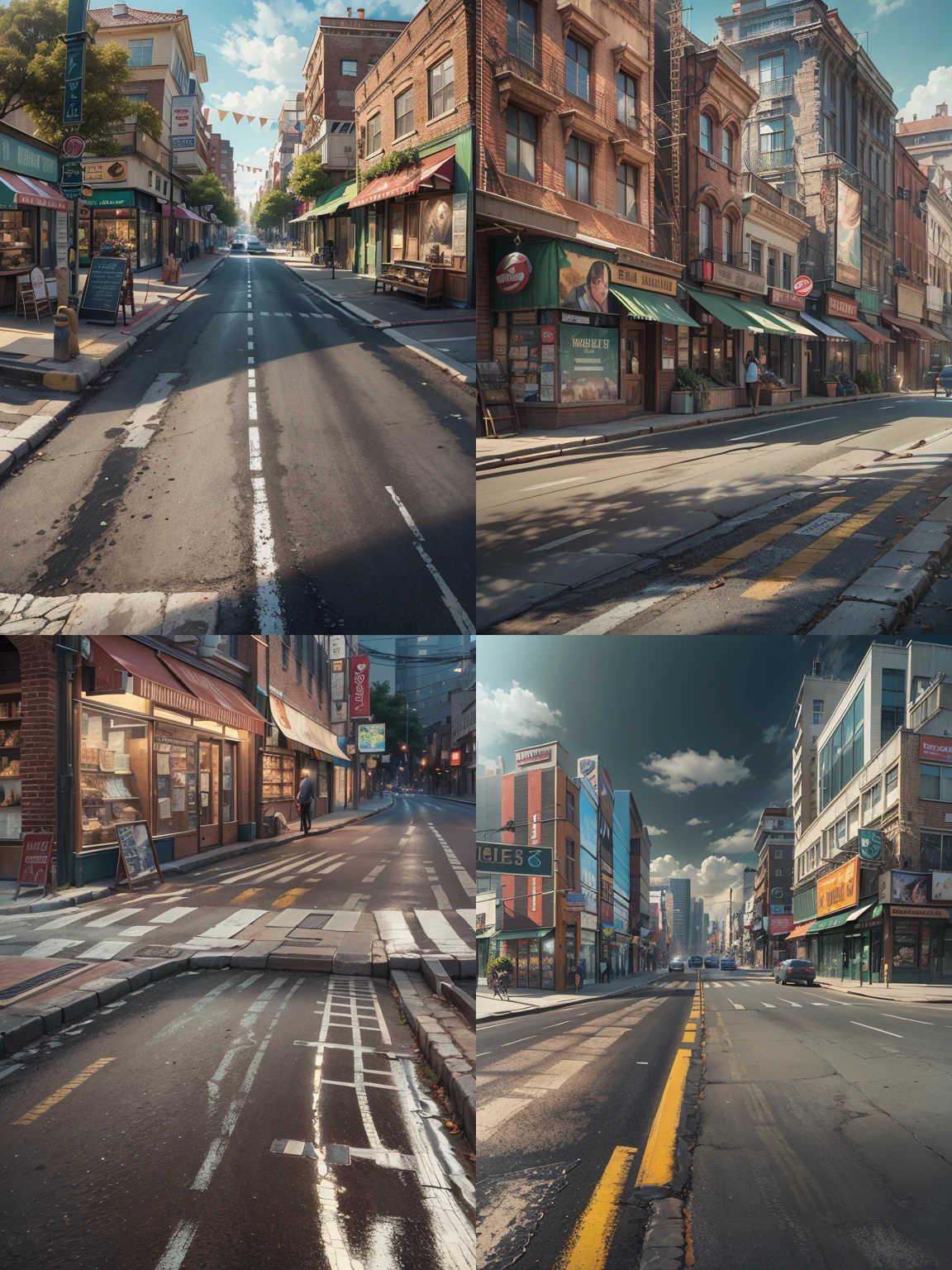 photorealistic streetscape, Merchant clothes on both sides of the street，A dazzling array of billboards，Asphalt road，Nice sidewalk，Natural light effects，hyperrealistic picture, Cinematic effects，Highly detailed photo effects,  looks realistic, Photorealistic art style, hyperrealism concept art, Realistic painting style, photo realistic style,