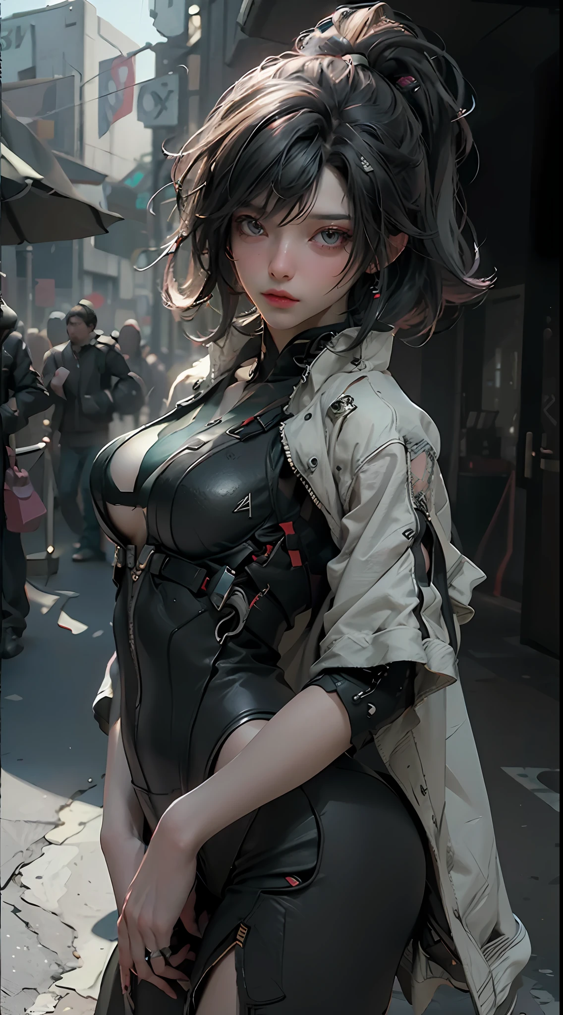 ((Best quality)), ((masterpiece)), (detailed:1.4), 3D, an image of a beautiful cyberpunk female,HDR (High Dynamic Range),Ray Tracing,NVIDIA RTX,Super-Resolution,Unreal 5,Subsurface scattering,PBR Texturing,Post-processing,Anisotropic Filtering,Depth-of-field,Maximum clarity and sharpness,Multi-layered textures,Albedo and Specular maps,Surface shading,Accurate simulation of light-material interaction,Perfect proportions,Octane Render,Two-tone lighting,Wide aperture,Low ISO,White balance,Rule of thirds,8K RAW,