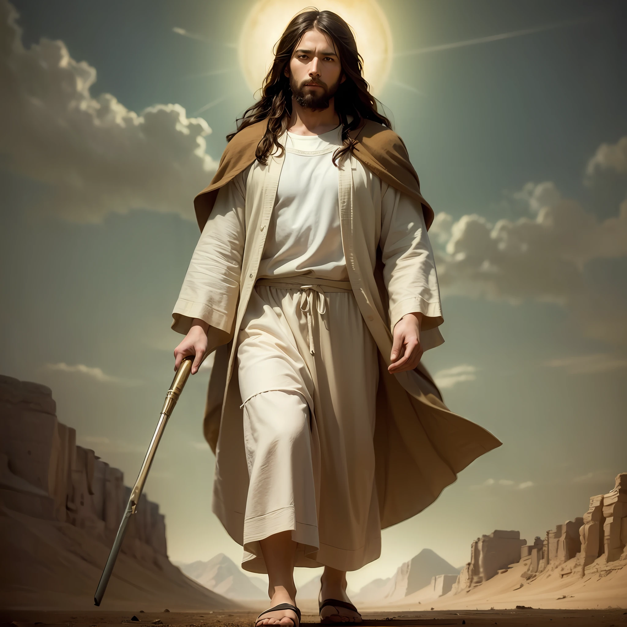 Image of Jesus walking in the desert with hands in pockets, Portrait of Jesus Christ, Jesus Christ, Greg Olsen, Jesus of Nazareth, Jesus, Dressed as Jesus Christ, The Lord and Savior, Jesus walking on water, He is greeting you warmly, Christian art, Beautiful painting from a high