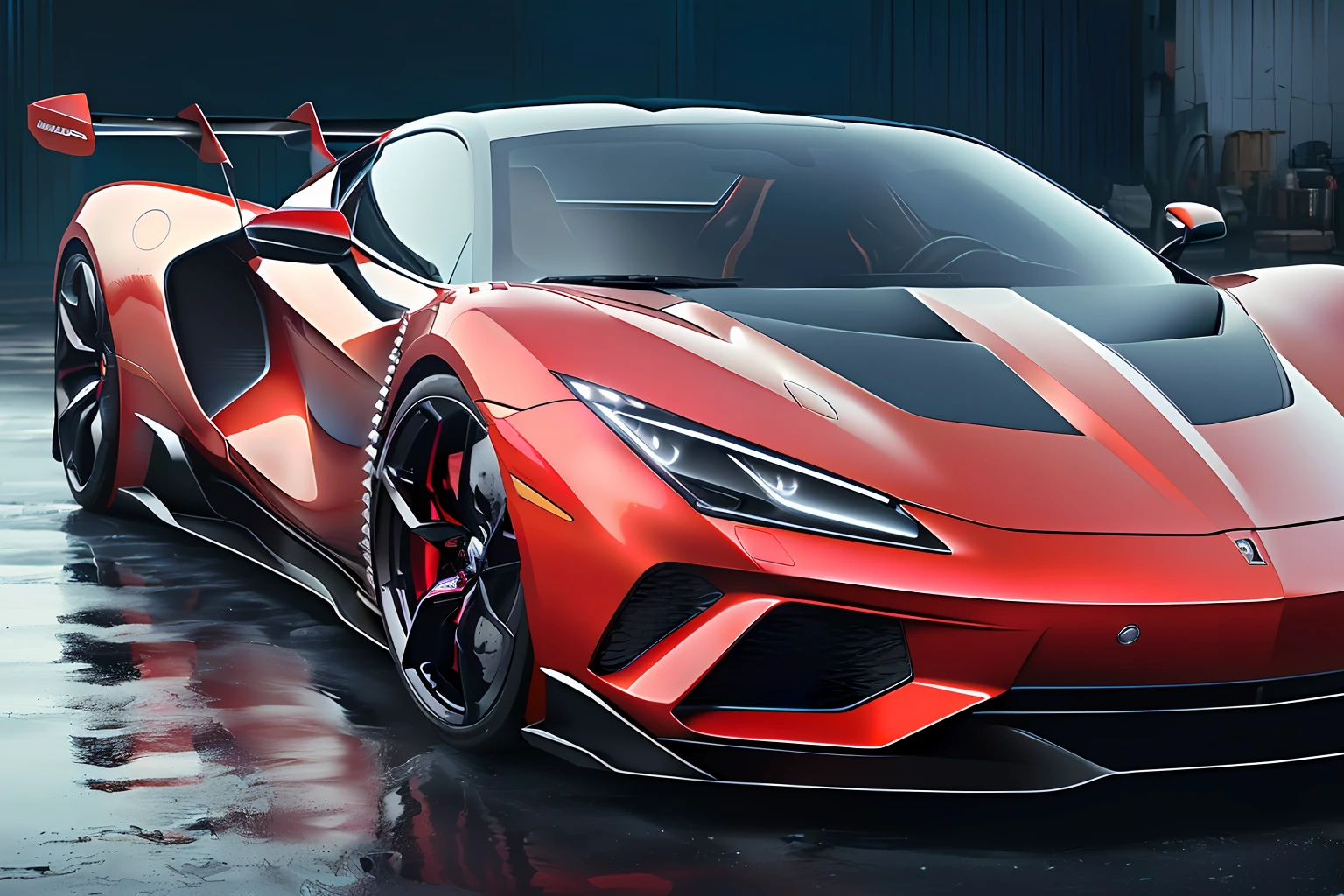 zeekars, photorealistic shot of a supercar, rivets, industrial design, hyperfuturistic, masterpiece, immersive background