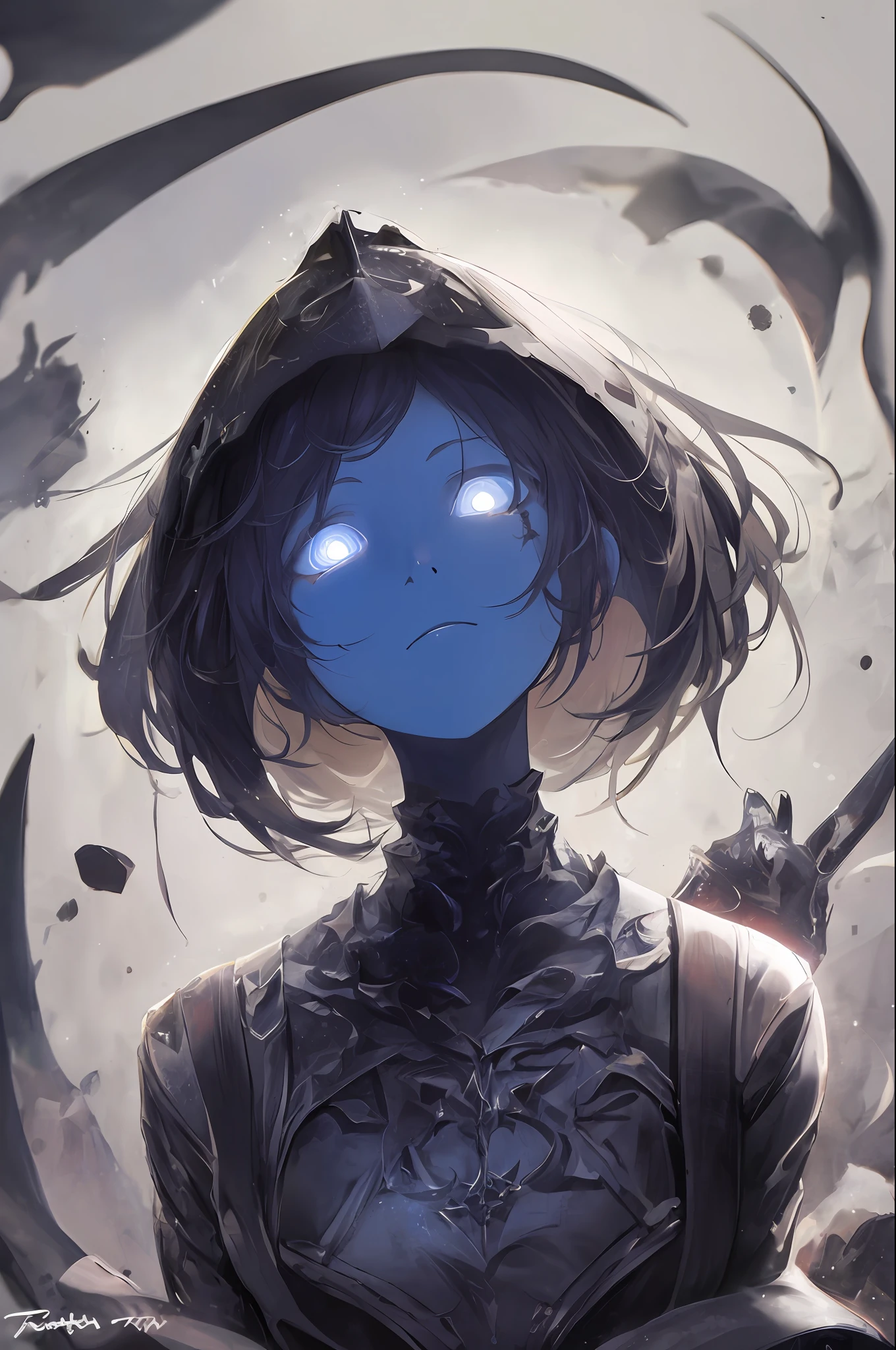 tmasterpiece,Best quality at best, High quality, (A dark invisible creature，It has a deep blue glow and black eyes，Surrounded by darkness:1.2), (Darkness:1.2), abyssal, award winning photography, Depth of field, hdr, Extremely detailed，Trends on ArtStation，Trends on CGSociety，复杂，high detal，