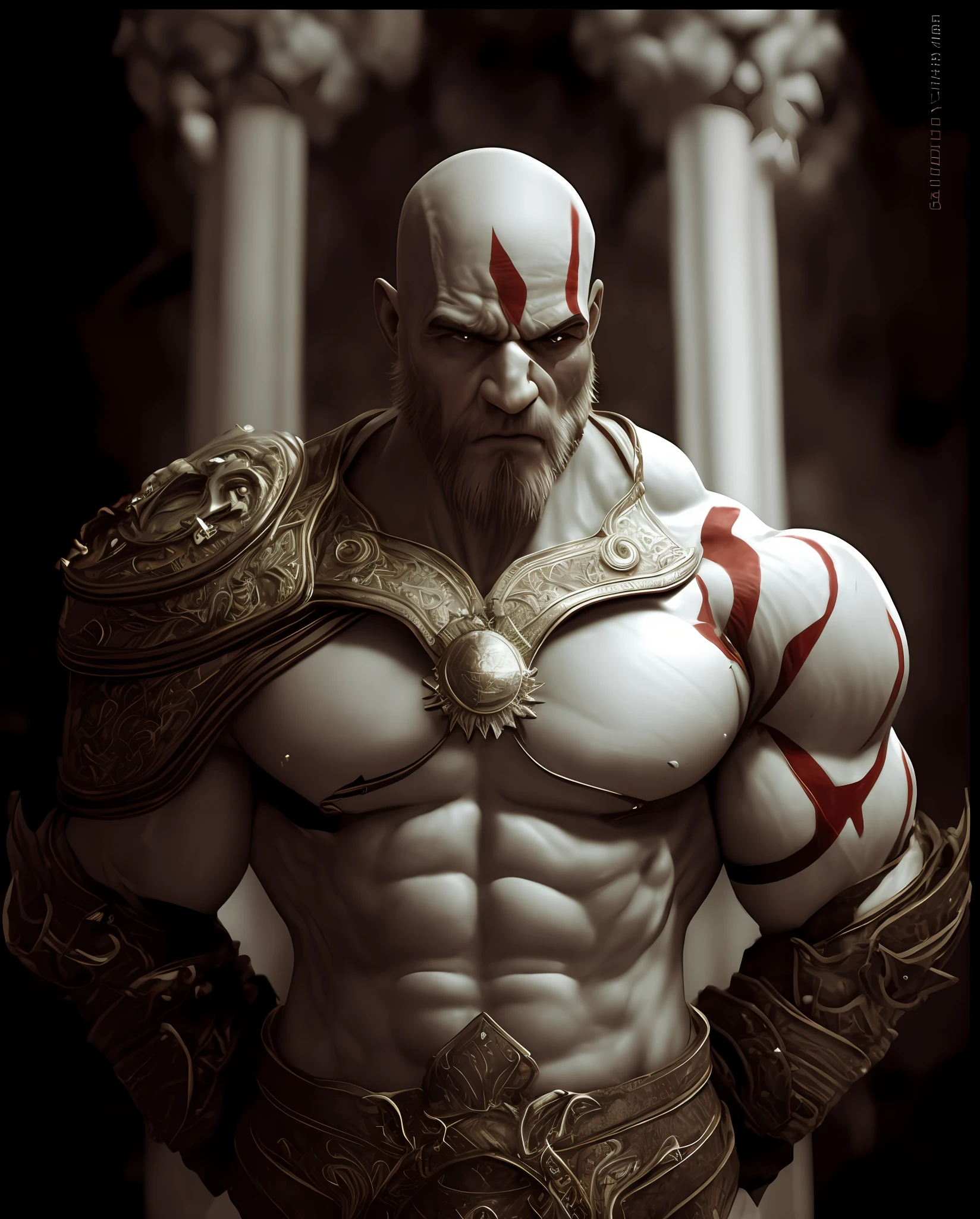 imagem arafed de um homem com barba e espada, Retrato de Kratos, Kratos, Dwayne Johnson como Kratos, Deus da Guerra, Obra-prima da CGSOCIETY, Iconic character of high detail, CGSetnation ), CGsociety - W 1 0 2 4 - N 8 - I, obra-prima artstation, CGSetivity UHD 4K altamente detalhado