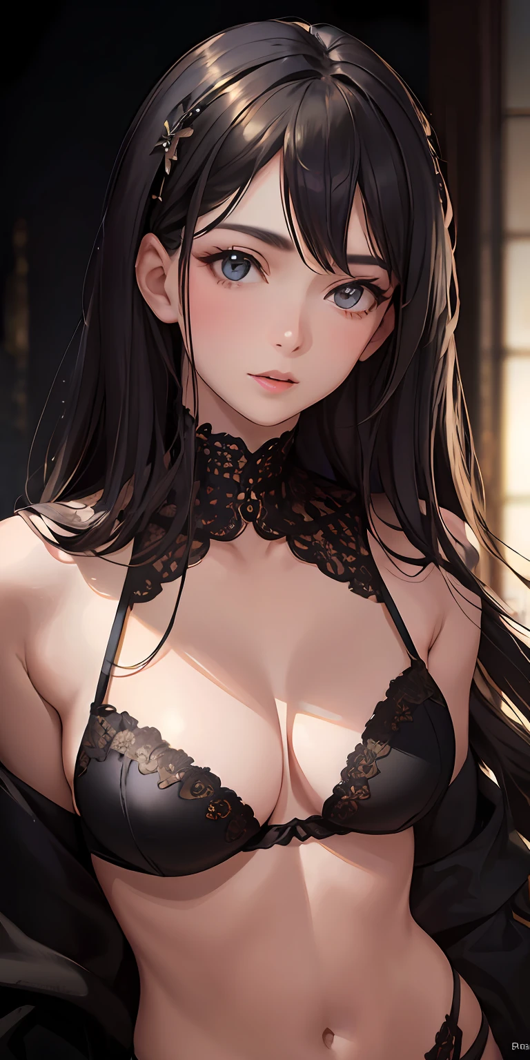 Beautuful Women,black lace cleavage underwear,Bigchest,Delicate goose egg face,plumw,Long legs,full bodyesbian,