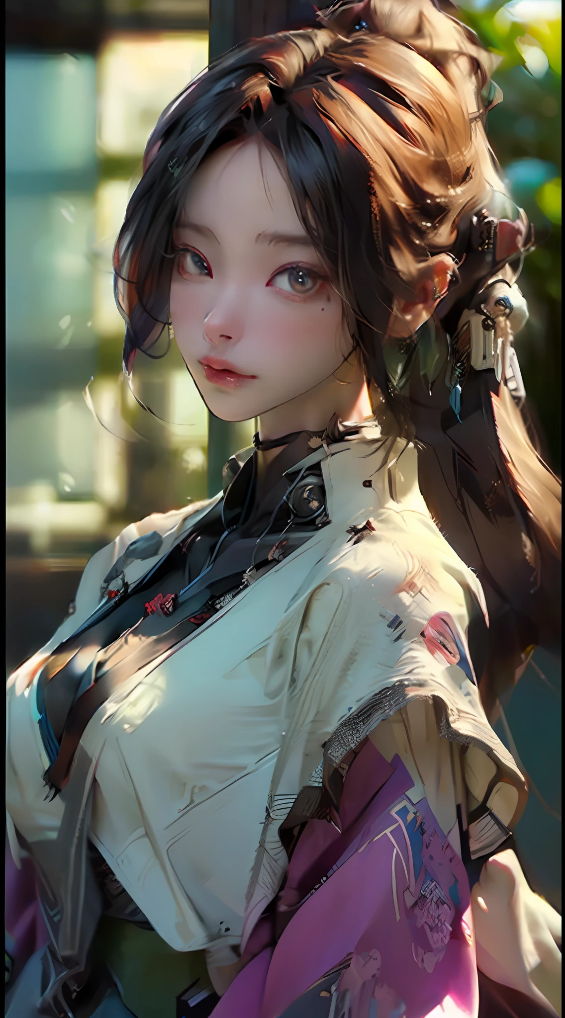 ((Best quality)), ((masterpiece)), (detailed:1.4), 3D, an image of a beautiful cyberpunk female,HDR (High Dynamic Range),Ray Tracing,NVIDIA RTX,Super-Resolution,Unreal 5,Subsurface scattering,PBR Texturing,Post-processing,Anisotropic Filtering,Depth-of-field,Maximum clarity and sharpness,Multi-layered textures,Albedo and Specular maps,Surface shading,Accurate simulation of light-material interaction,Perfect proportions,Octane Render,Two-tone lighting,Wide aperture,Low ISO,White balance,Rule of thirds,8K RAW,