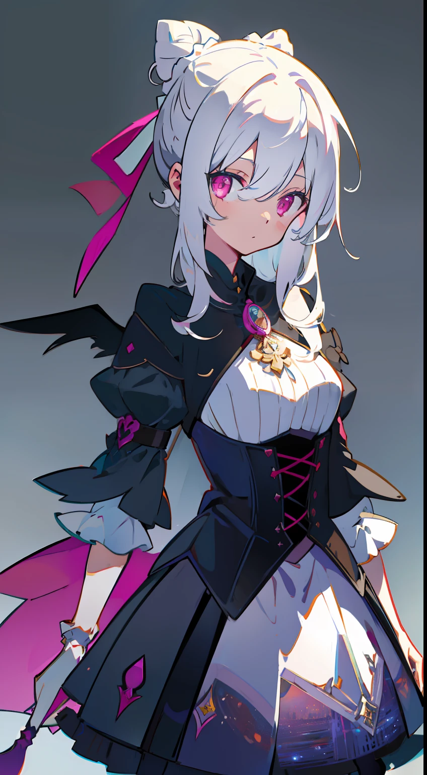 Standing Picture、white backgrounid、without background、​masterpiece、Top image quality、top-quality、white  hair、Bun hair、witch outfit、One girl、Pink eyes