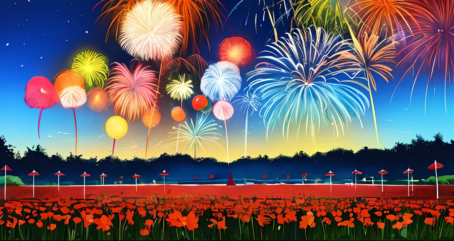 jpn、Summer Festivals、Fireworks blooming in the countryside、families、2 year olds、5 year olds、mamma、Looking up at the sky