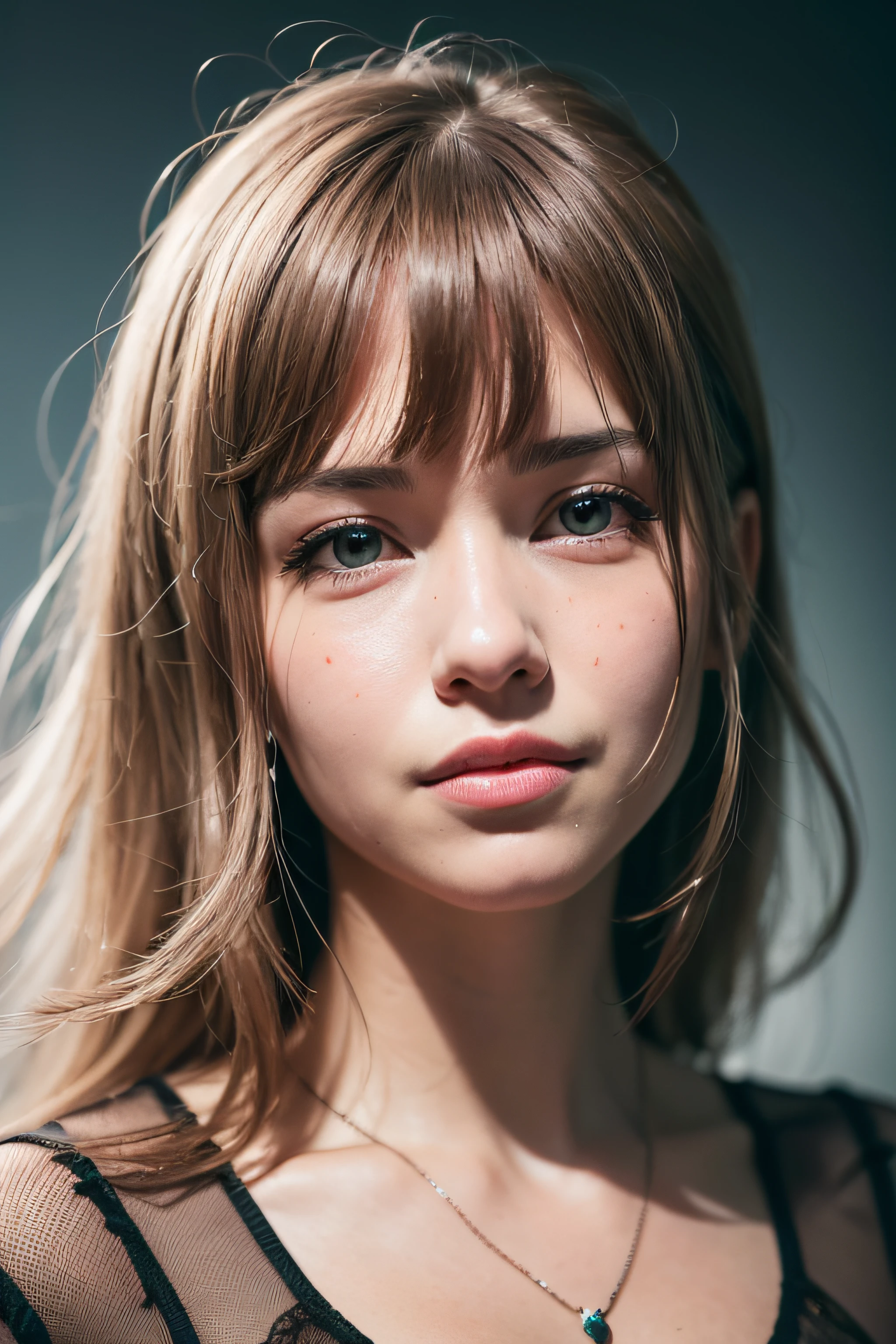 (realistic, photo-realistic:1.37),(8k, RAW photo, best quality, masterpiece:1.2), cute, ultra-detailed,heart-shaped pupils,physically-based rendering, ultra high res, kodakvision color, shot on Arricam LT Camera, bokeh, sharp focus,
looking at viewer,photorealistic,realistic, solo, photorealistic, best quality,extremely detailed face,extremely detailed eyes and face, beautiful detailed eyes,absurdres, incredibly absurdres,haunting smile,Messy hair, floating hair, ,