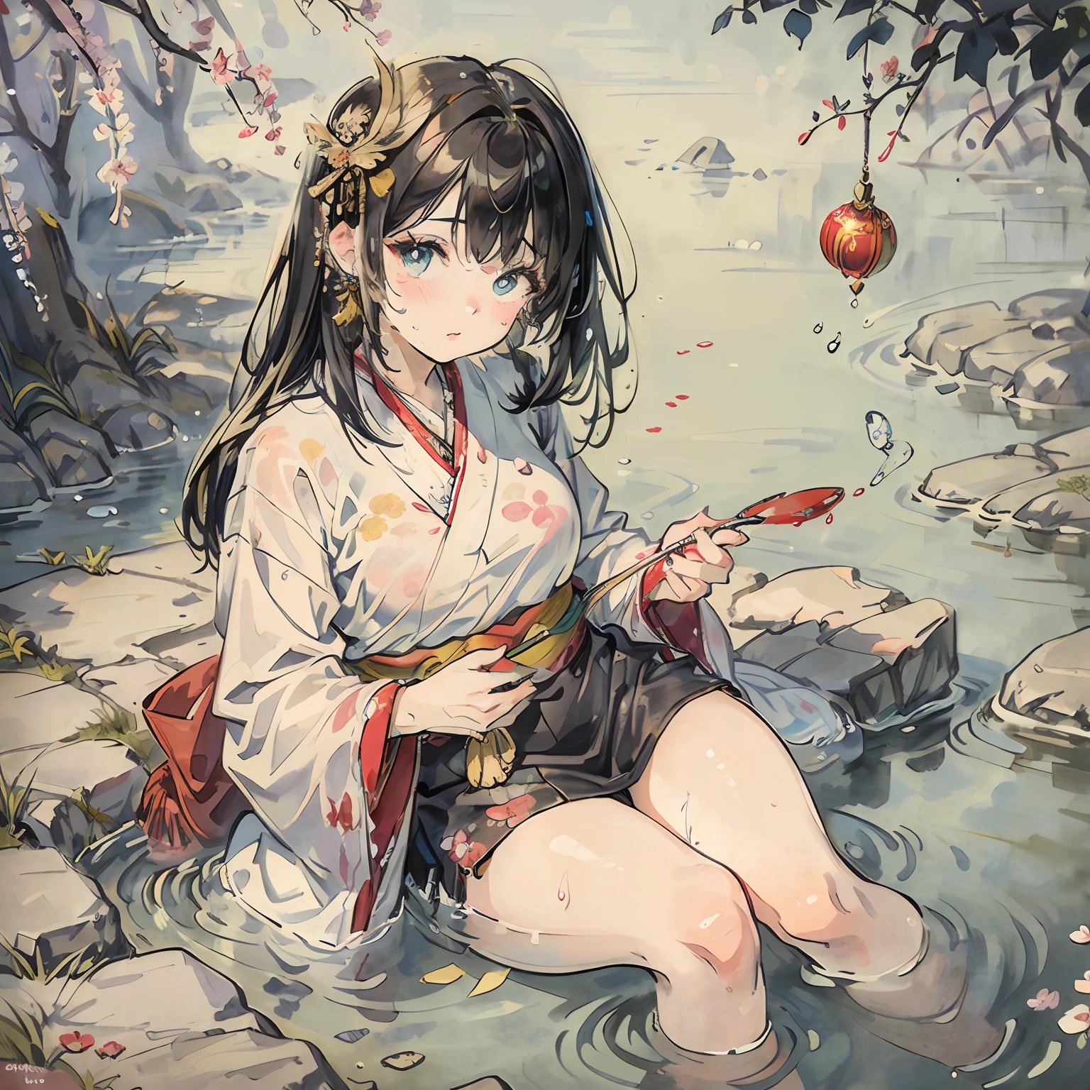 Take a cute cat、shukezouma、octanerender、HDR、(ultra-detailliert:1.15)、(Soft light、sharp:1.2)、1girl in、beautiful a girl、ultradetailed eyes、A MILF、plump、A thick、Opal Drop、Paint Teardrop、Paint Teardrop、Woman made up of paint、entirely paint、Splat、Splash、long colored hair、Kimono made of paint、ultra detailed texture kimono、Milky white paint kimono、Paint bulbs、water dripping、(hair adornments、耳Nipple Ring、Floral hair ornament、 Dragonfly hair ornament)、plein air、The cherry tree、vivd colour、16k、UHD、HDR10、(masterpiece:1.5)、absurderes、(top-quality:1.5)