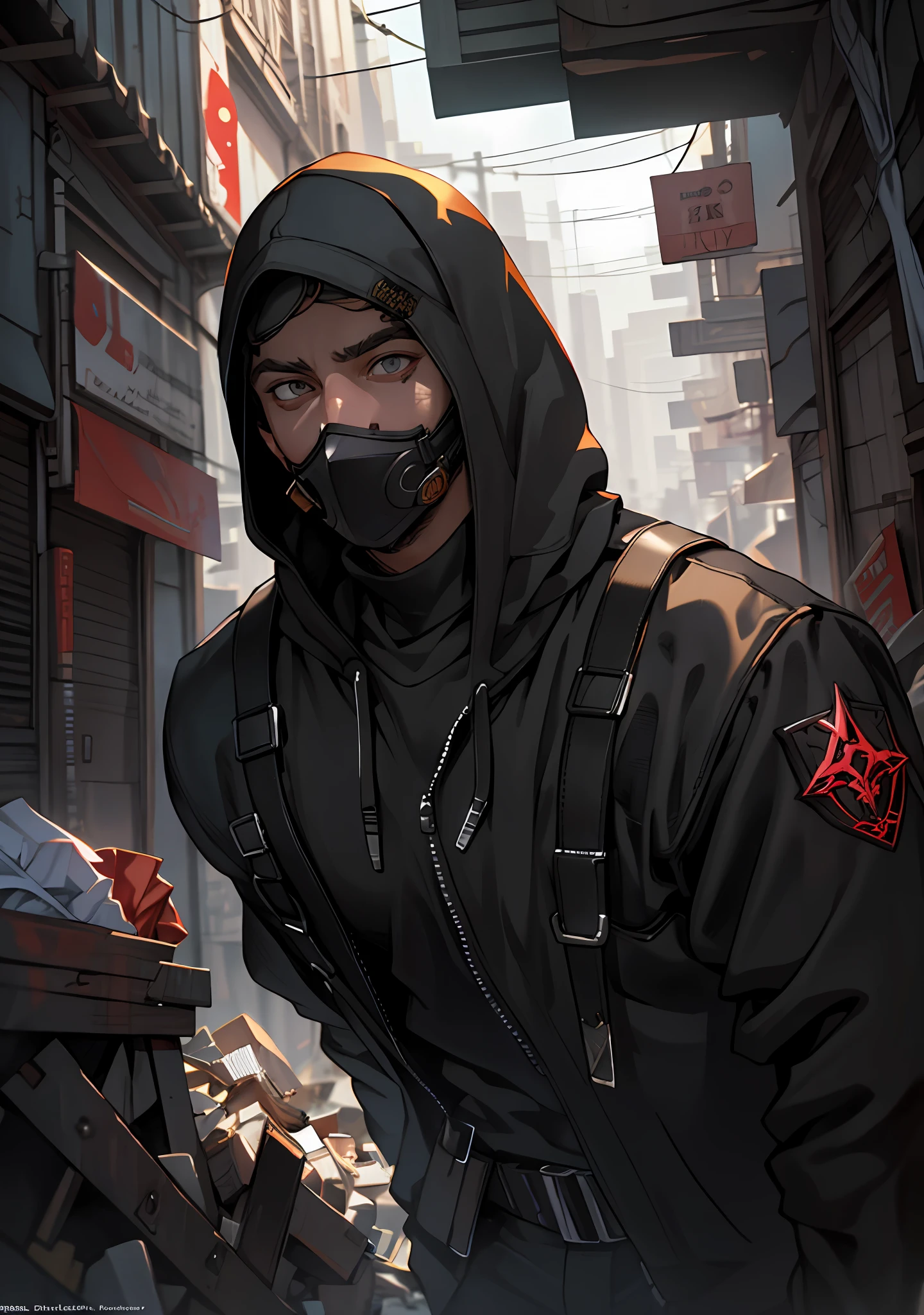 ultra detail, high resolution, ultra detailed, best quality, amazing, top quality, extremely detailed CG unity 8k wallpaper, cinematic lighting, cyberpunk, dark boy, trash gang facemask