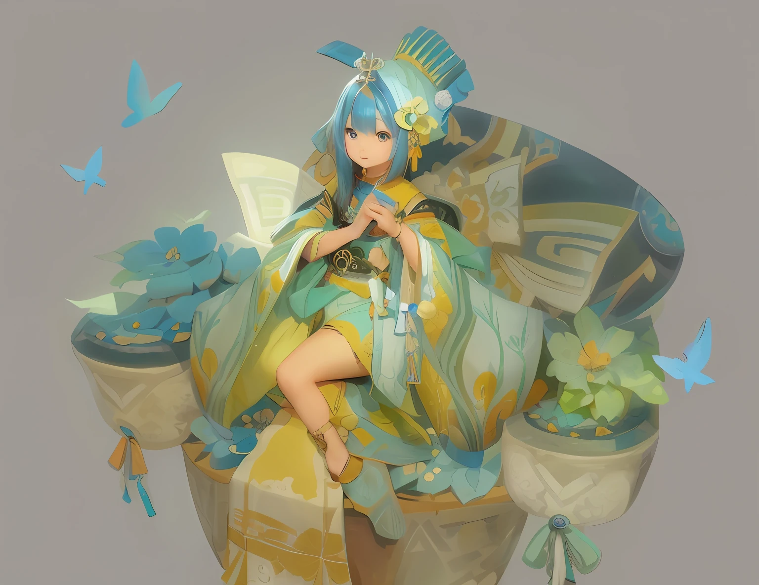 Ancient Style Girl，Sit Pose