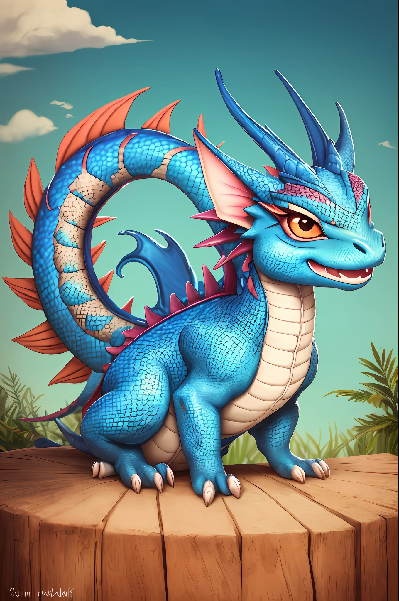 cute little blue dragon, sunny sky --auto --s2