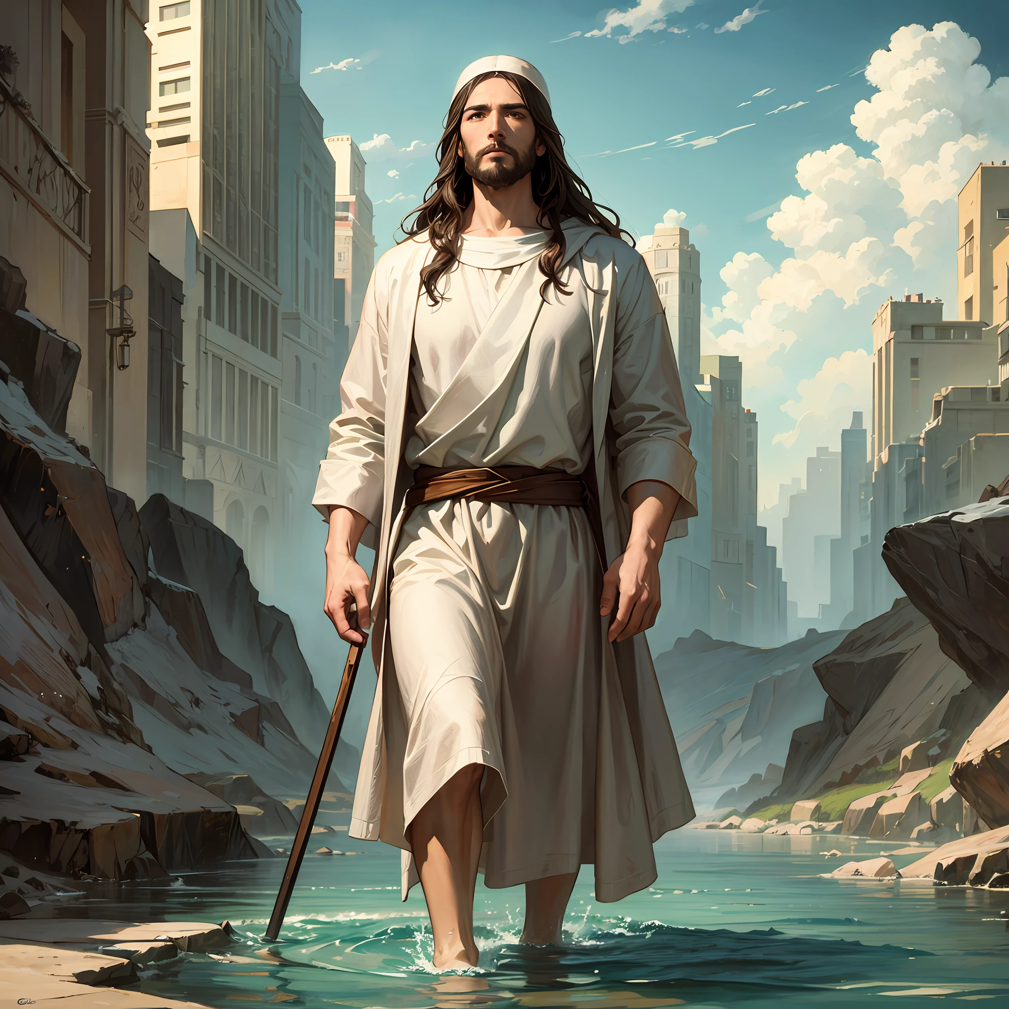 Image of Jesus walking in the wilderness with his hands in his pockets, Retrato de Jesus Cristo, Jesus Cristo, Greg Olsen, jesus of nazareth, Jesus, Vestido como Jesus Cristo, O Senhor e Salvador, Jesus walking on water, he is greeting you warmly, Christian art, pintura bonita de um alto