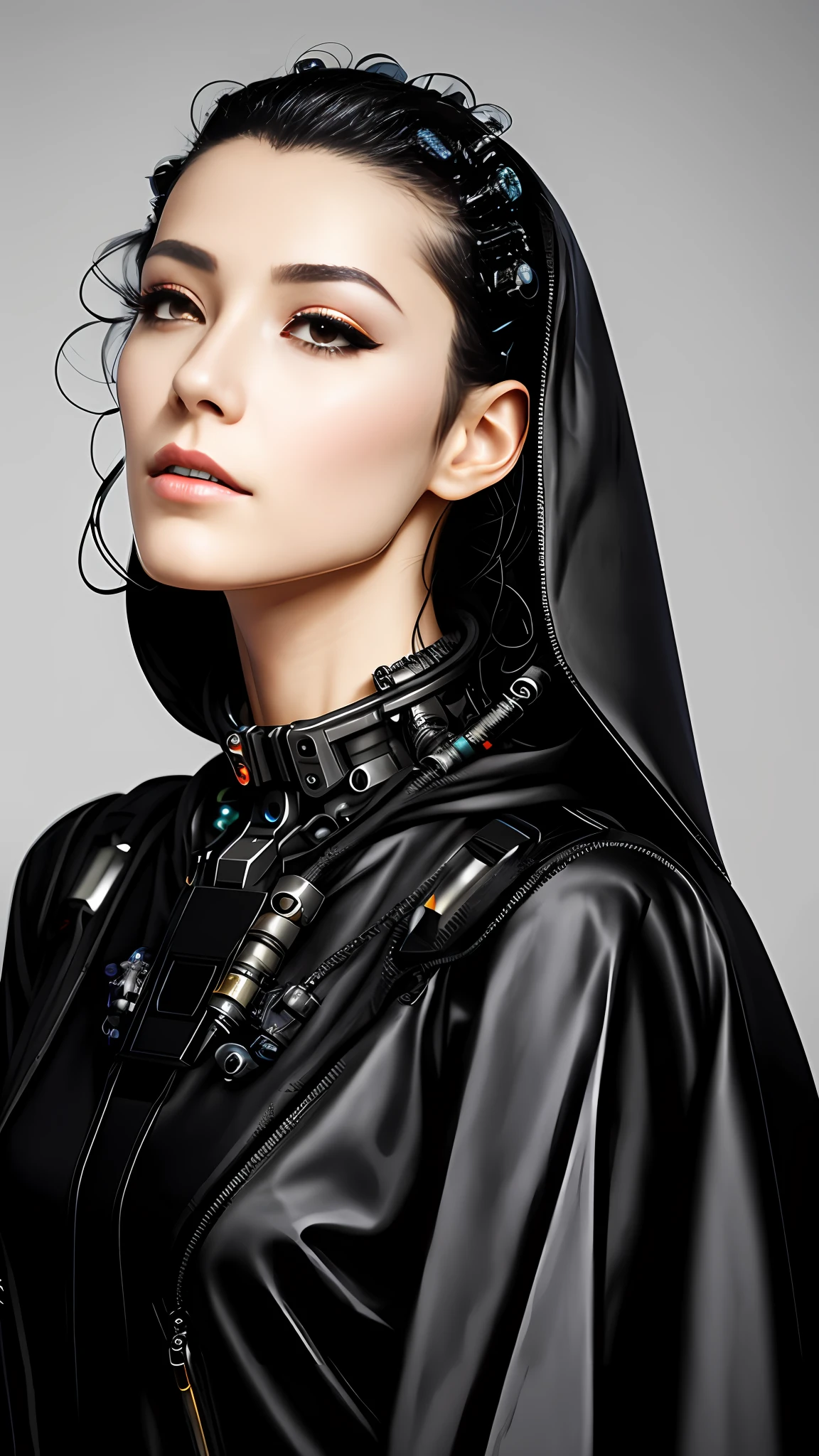 Alaffield robot in hoodies and hoodies, cybernetic and highly detailed, Beautiful robot character design, portrait of a futuristic robot, detailed portrait of a cyborg, Futuristic robot body, cyborg fashion model, Houdini - hard surface, detailed humanoid, author:Lee Jeon-suk, fashionable cyberpunk mechanoid, bionic scifi alexandre ferra, cyborg fashion shot