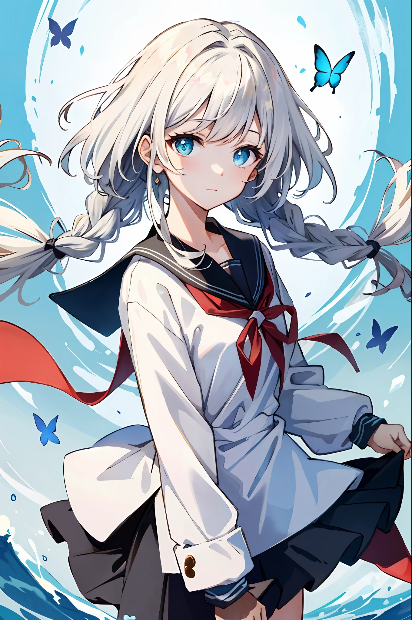 (masterpiece), (best quality), (ultra detailed),(disheveled hair),(illustration), (1girl), (wearing korean school uniform ), standing, Fashion model, looking at viewer, (interview), (korean school background ),beautiful detailed eyes, delicate beautiful face, Floating,(high saturation),(colorful splashes),colorful bubble,(shining), focus on face, hair braids , kamisato ayaka, light white hair, bangs, hair ring, floating butterflies , floating hairs, (shining), best lighting, best shadow,