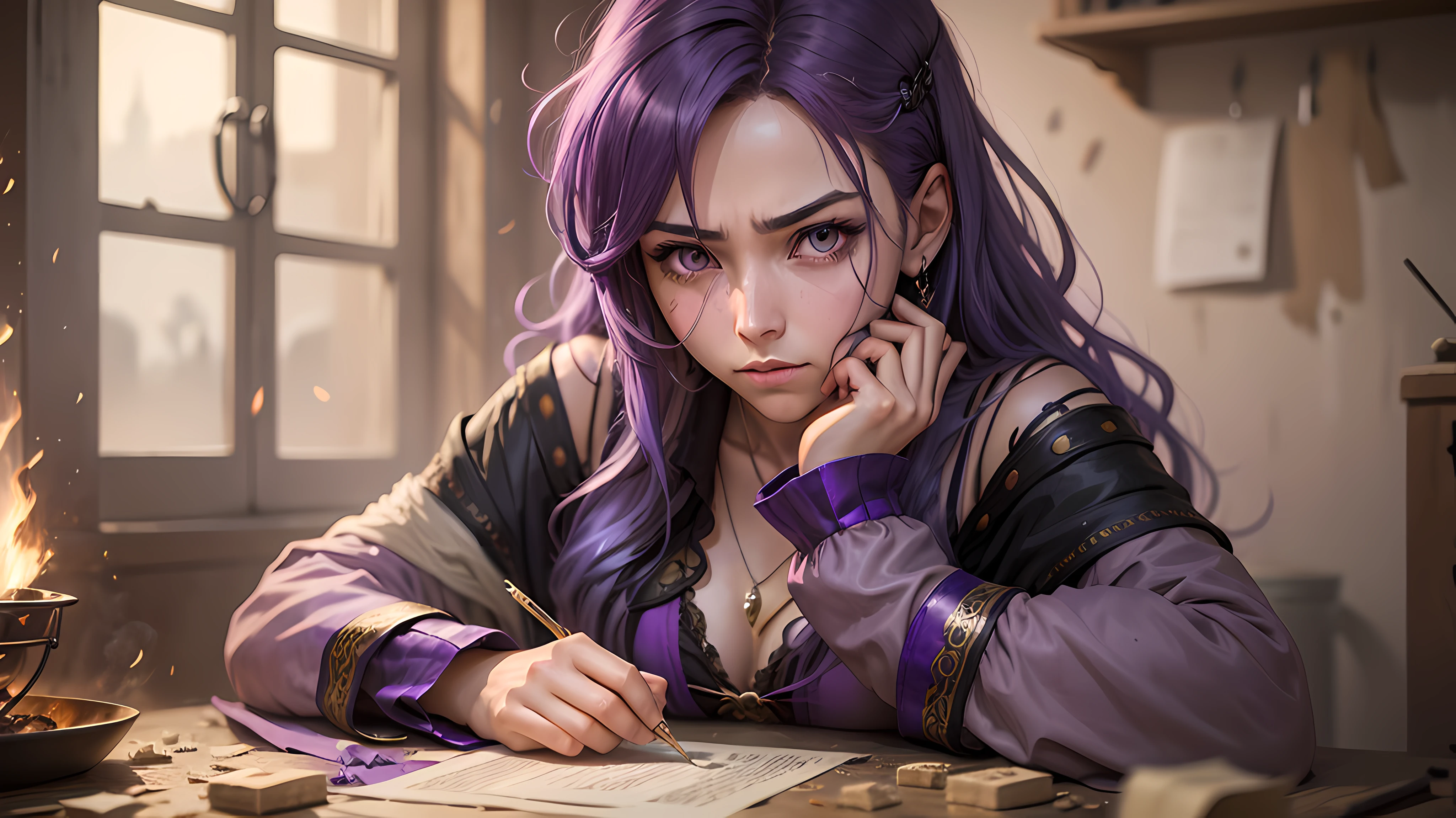 "((painting masterpiece)), Literary atmosphere, Vivid colors, CG HD wallpaper with rich texture pattern detail, Strong-willed image, (1girll), Long windy hair, Shawl beautiful neck, (blue color eyes+red tinted hair:1.2+blue hairs+Purple colored hair:1.3+Green hair), Beautiful costumes, Showing an uncompromising and strong attitude, Follow your own path of destiny!"
