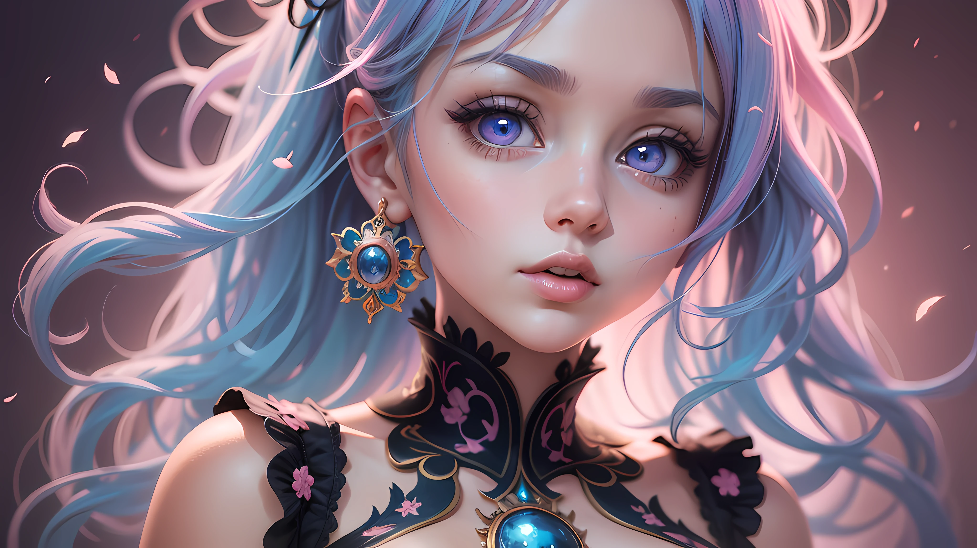 "((painting masterpiece)), Literary atmosphere, Vivid colors, CG HD wallpaper with rich texture pattern detail, Strong-willed image, (1girll), Long windy hair, Shawl beautiful neck, (blue color eyes+red tinted hair:1.2+blue hairs+Purple colored hair:1.3+Green hair), Beautiful costumes, Showing an uncompromising and strong attitude, Follow your own path of destiny!"