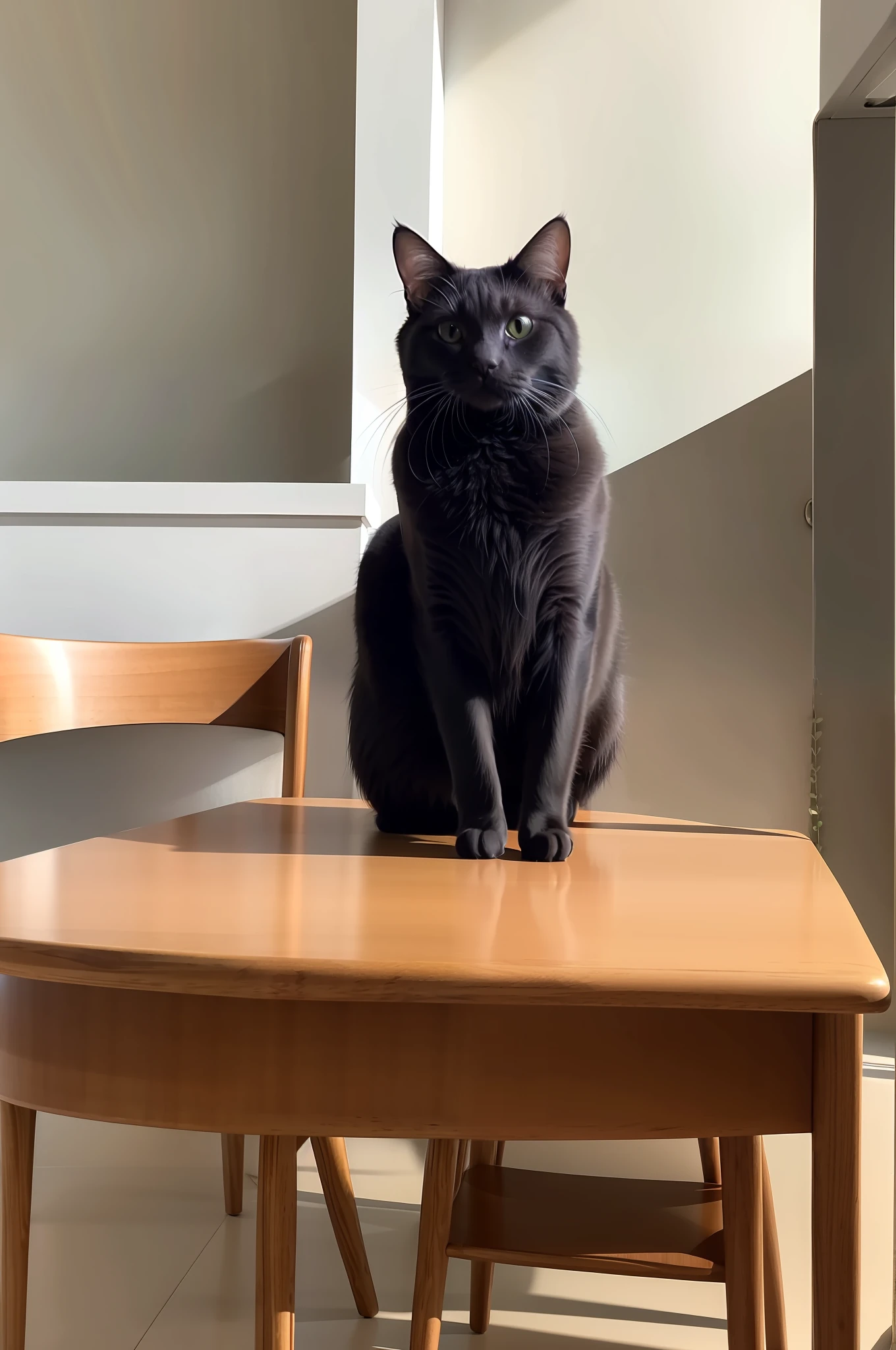 catss， （British long-haired cat）， （small））））， In a teacup， the face， Front paws extended， 8K， profesional photo， delicated， Pubic area is clear， On a table， Inside the house， rays of sunshine， light  leaks， tmasterpiece， （（prette）））， Stylish teacup， （Realistis）， plushies， Round pupils，Black and white hair