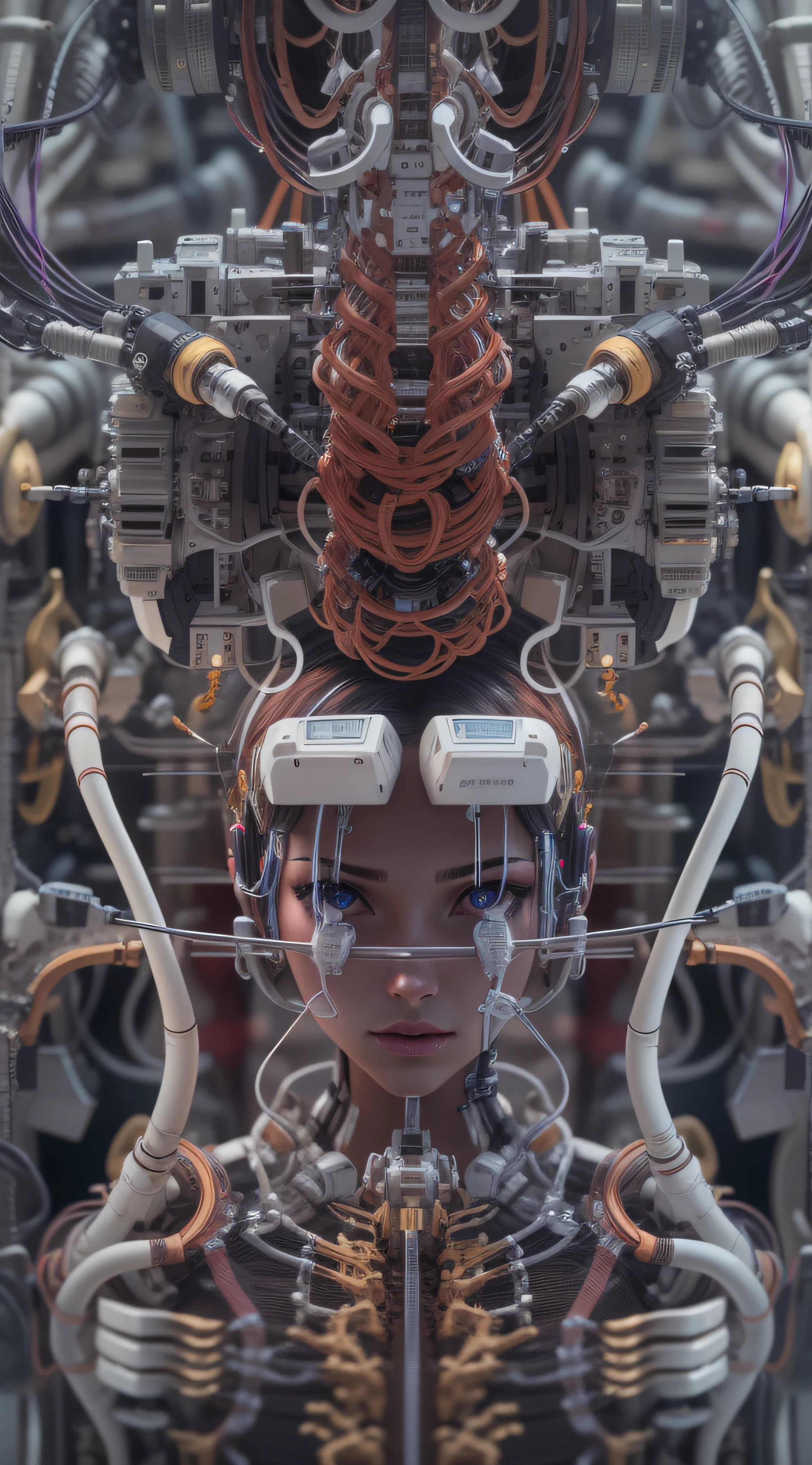 complex 3d render ultra detailed of a beautiful porcelain human brain, cyborg, robotic parts, 150 mm, beautiful studio soft light, rim light, vibrant details, luxurious cyberpunk, lace, hyperrealistic, cable electric wires, microchip, elegant, beautiful background, octane render, 8k, black olive, burgundy colors, coral color, deep colors, dark violet
