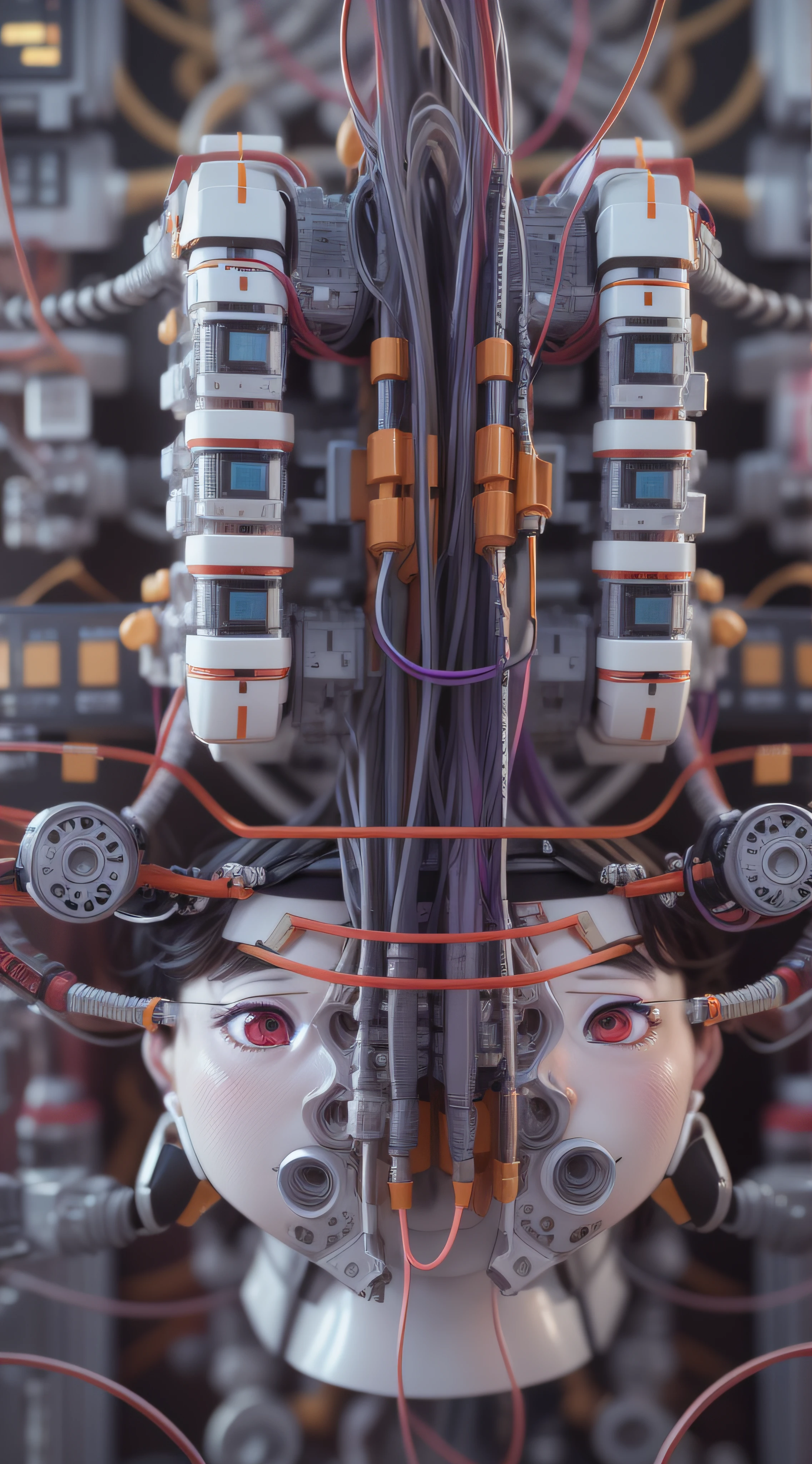complex 3d render ultra detailed of a beautiful porcelain human brain, cyborg, robotic parts, 150 mm, beautiful studio soft light, rim light, vibrant details, luxurious cyberpunk, lace, hyperrealistic, cable electric wires, microchip, elegant, beautiful background, octane render, 8k, black olive, burgundy colors, coral color, deep colors, dark violet